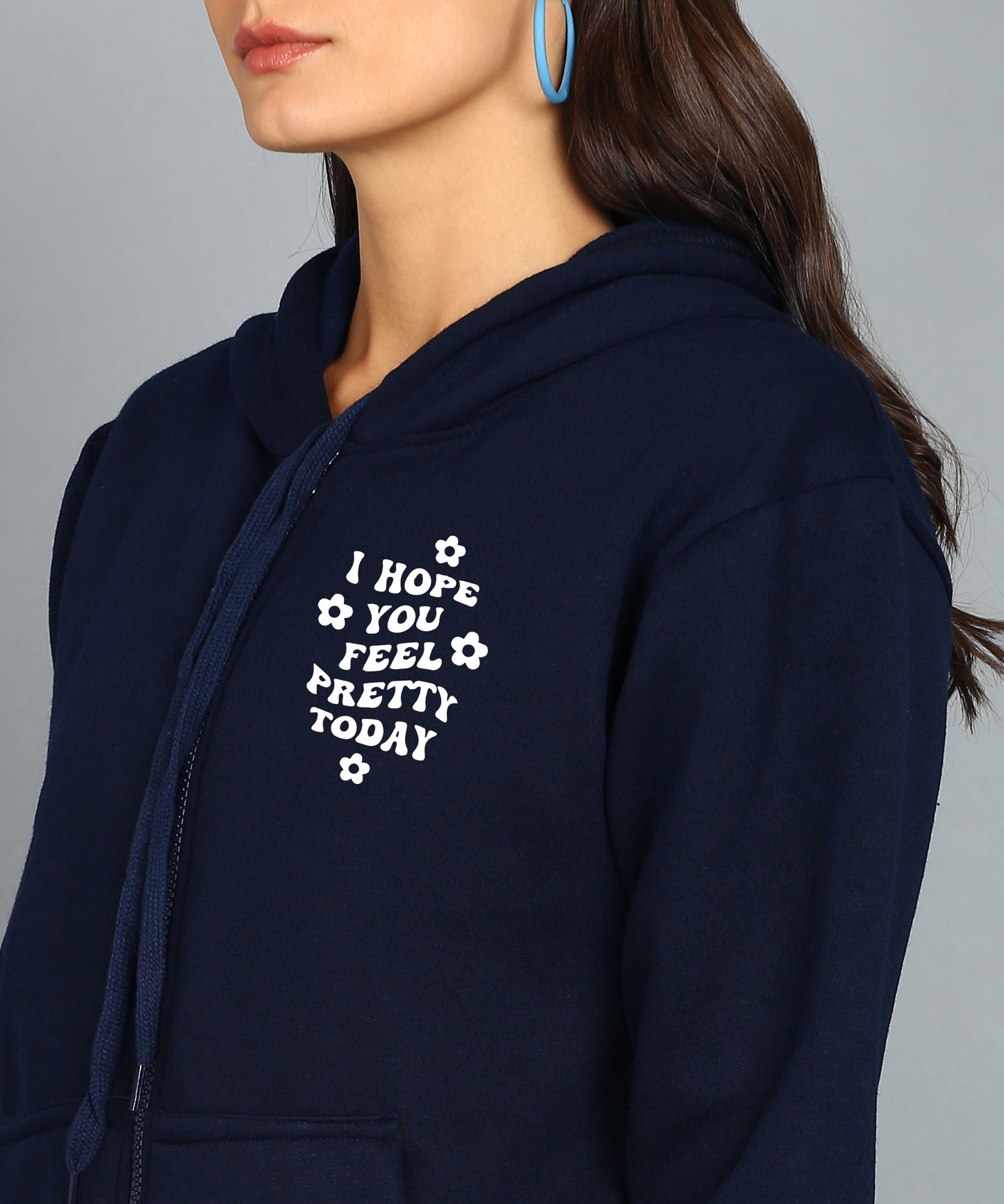 Back Printed Women's Cotton Full Zipper Sweatshirt Hoodies with Kangaroo Pocket Winter Wear Hooded Neck Sweatshirt