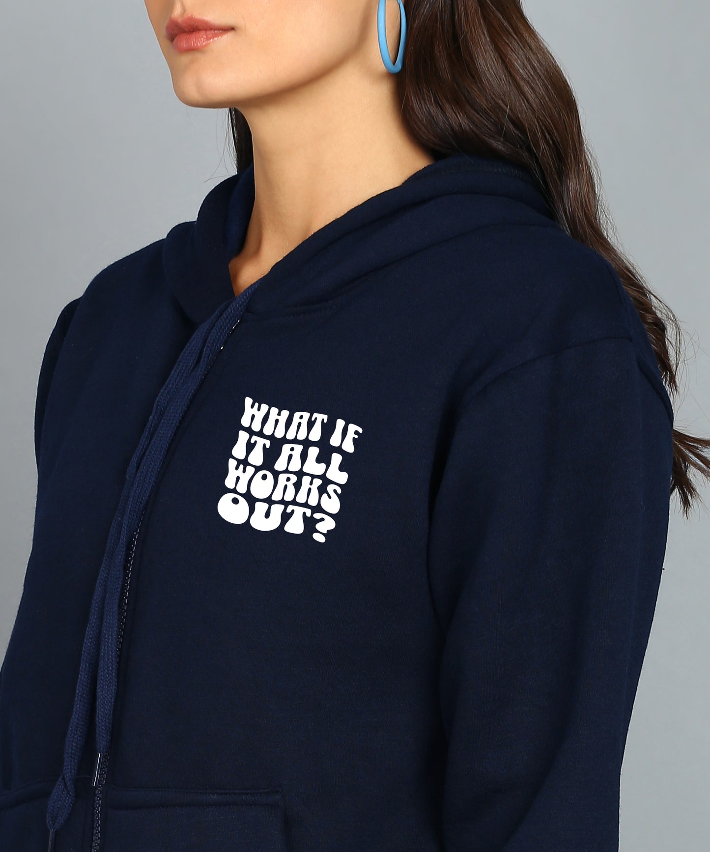 Back Printed Women's Cotton Full Zipper Sweatshirt Hoodies with Kangaroo Pocket Winter Wear Hooded Neck Sweatshirt