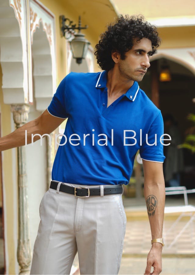 Men Royal Blue Premium Tipping Polo T-shirt