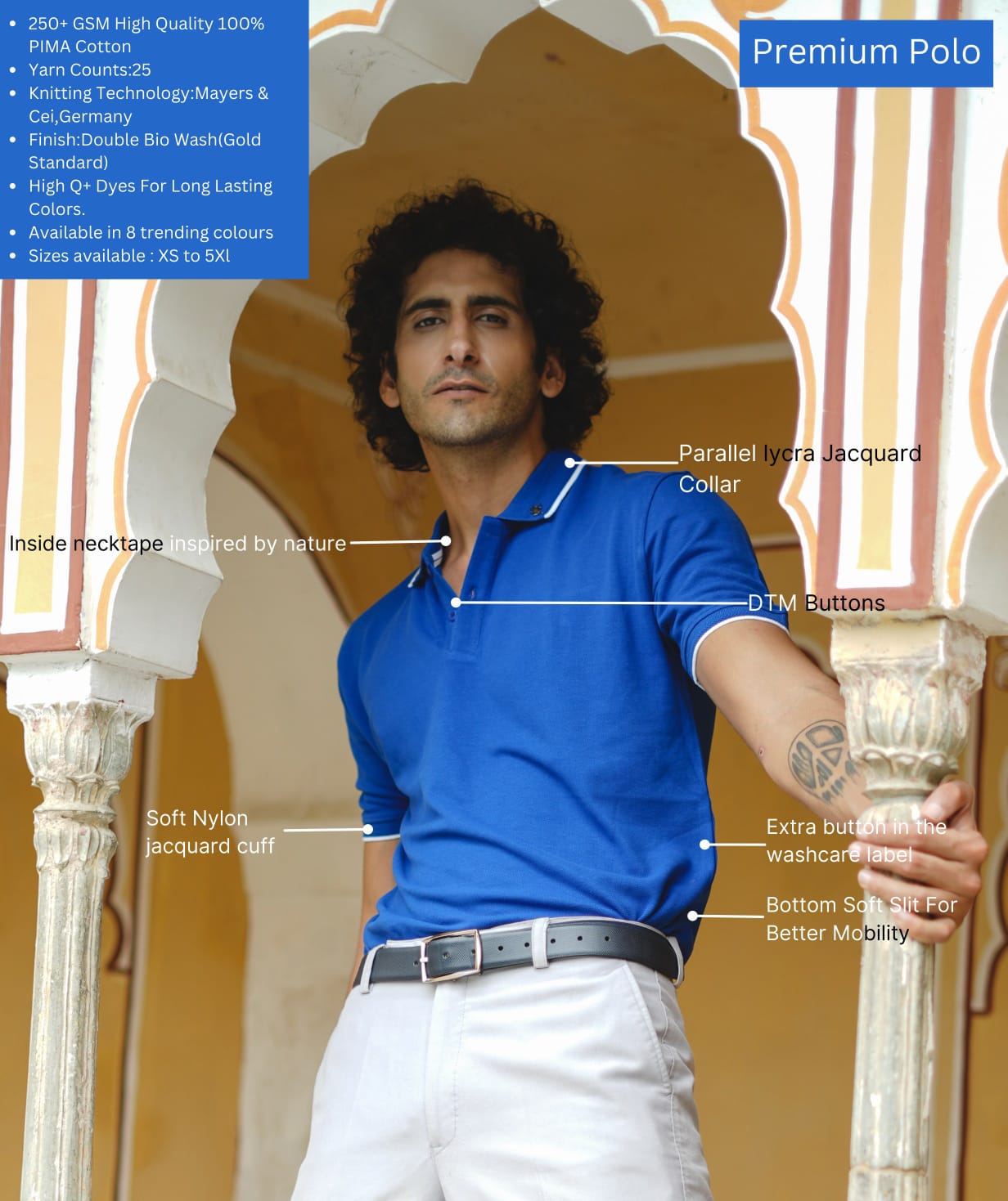 Men Royal Blue Premium Tipping Polo T-shirt