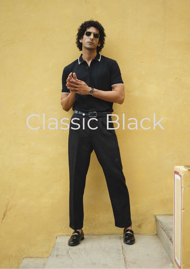Men Black Premium Tipping Polo T-shirt