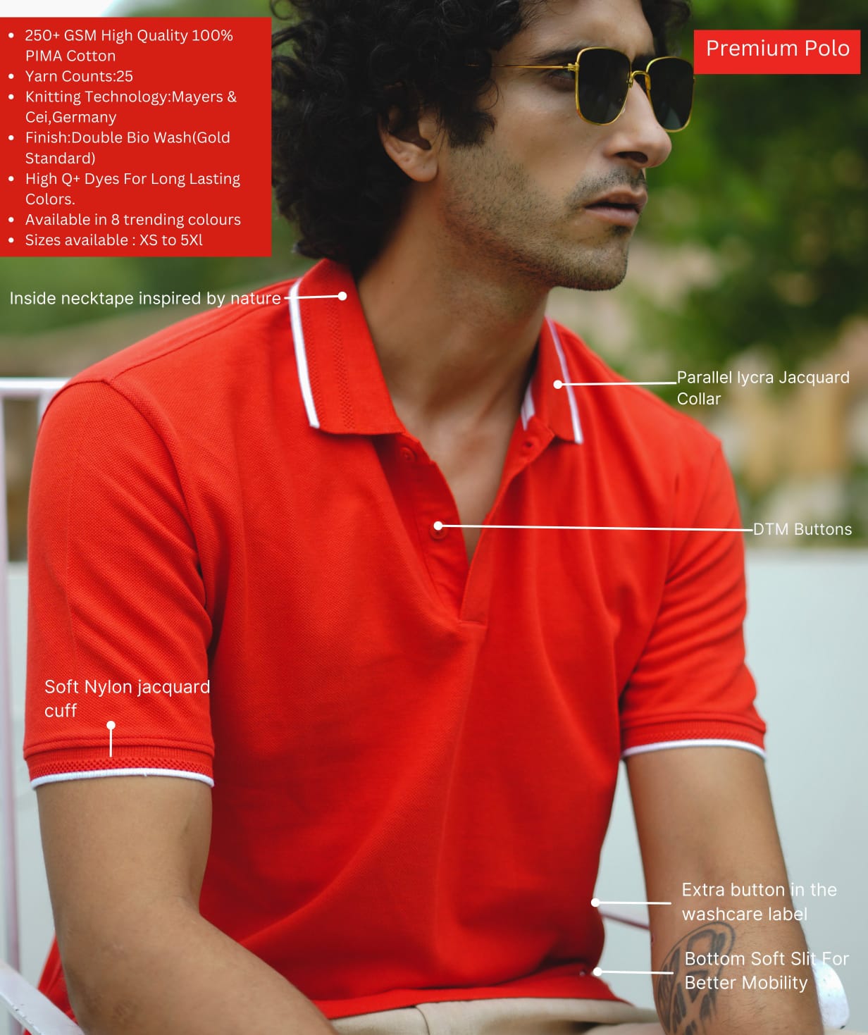 Men Red Premium Tipping Polo T-shirt