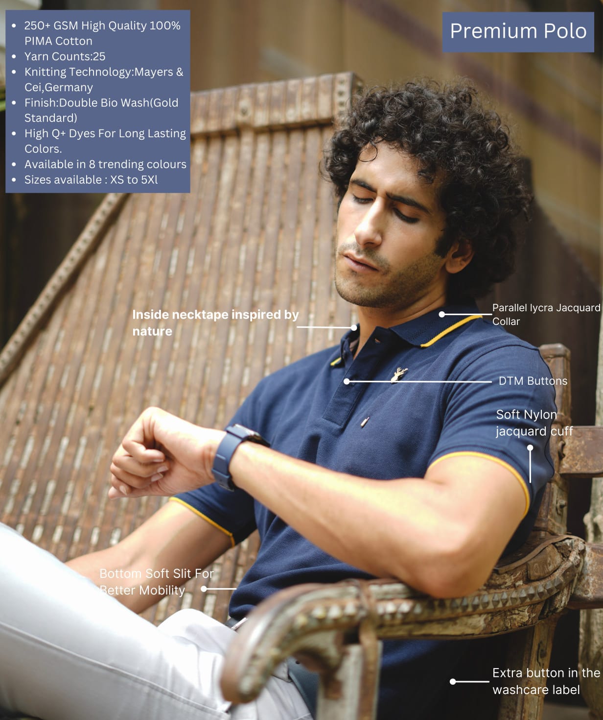 Men Midnight Navy Premium Tipping Polo T-shirt