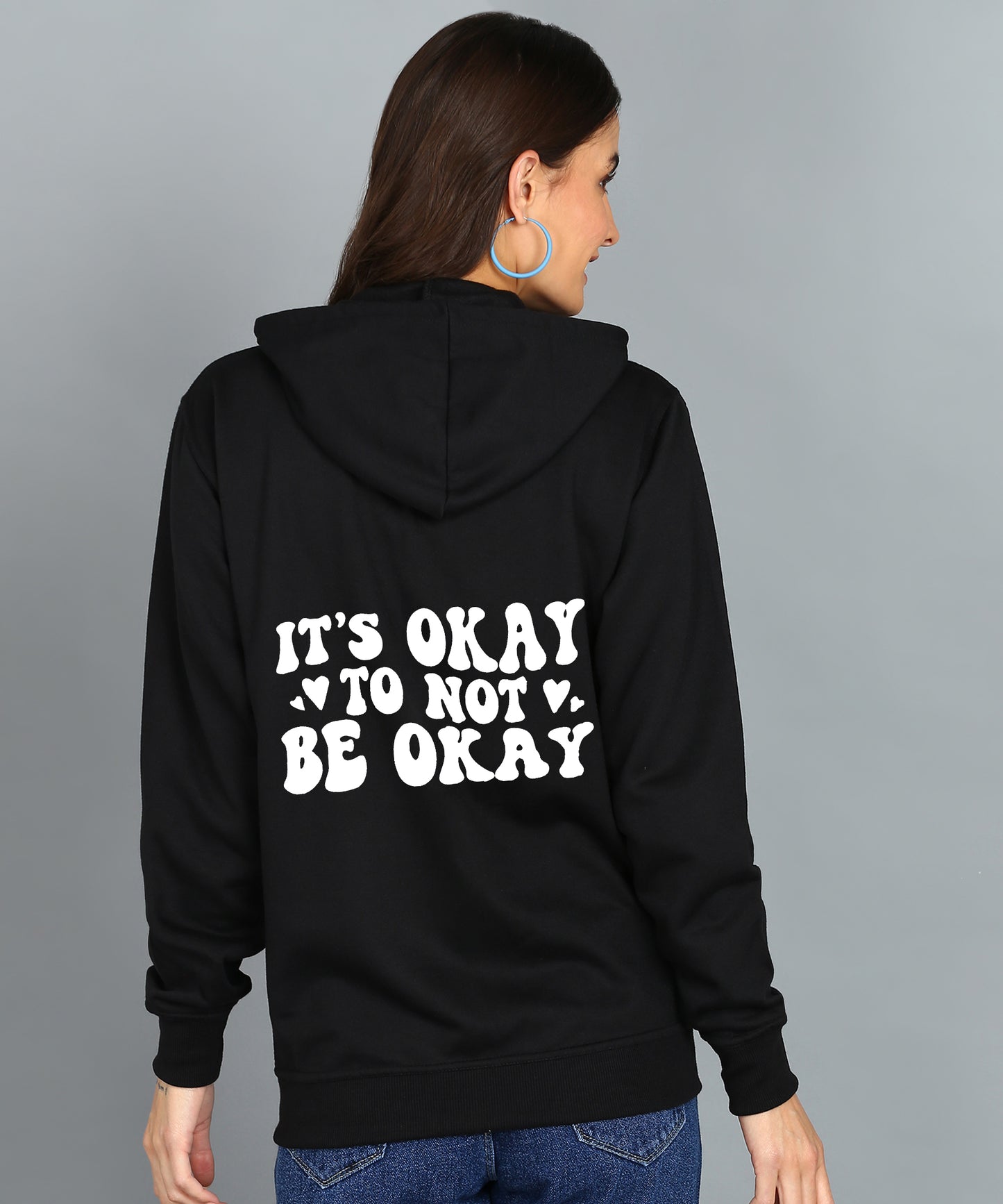 Back Printed Women's Cotton Full Zipper Sweatshirt Hoodies with Kangaroo Pocket Winter Wear Hooded Neck Sweatshirt