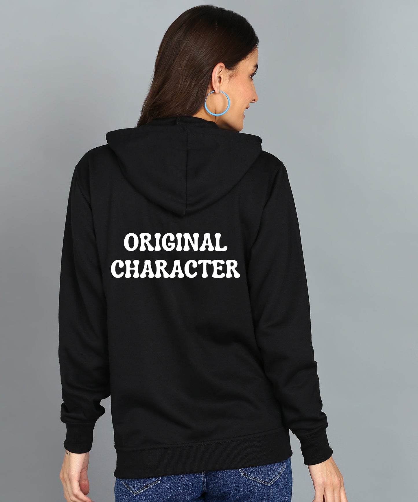 Back Printed Women's Cotton Full Zipper Sweatshirt Hoodies with Kangaroo Pocket Winter Wear Hooded Neck Sweatshirt