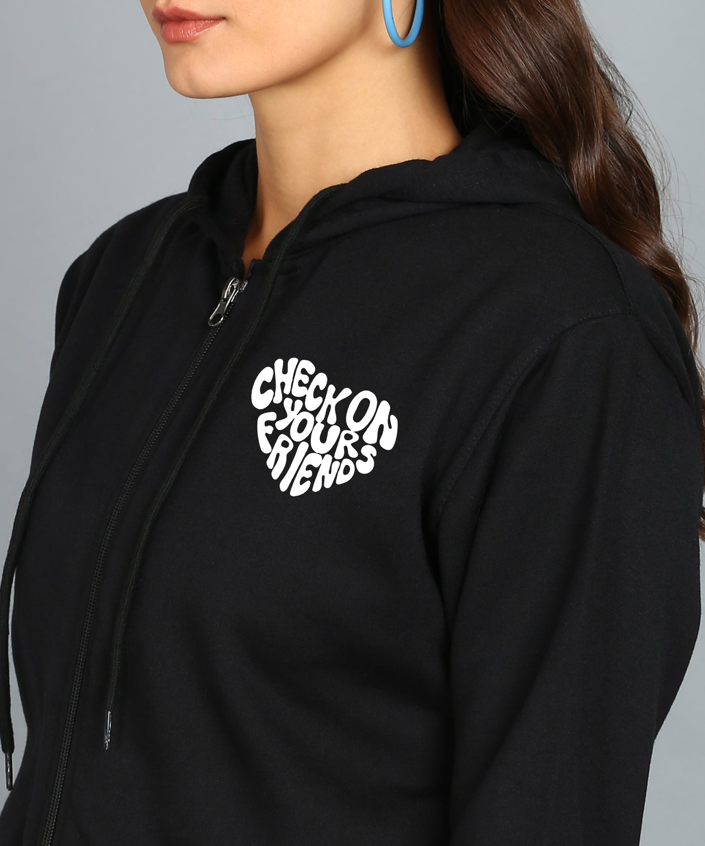 Back Printed Women's Cotton Full Zipper Sweatshirt Hoodies with Kangaroo Pocket Winter Wear Hooded Neck Sweatshirt