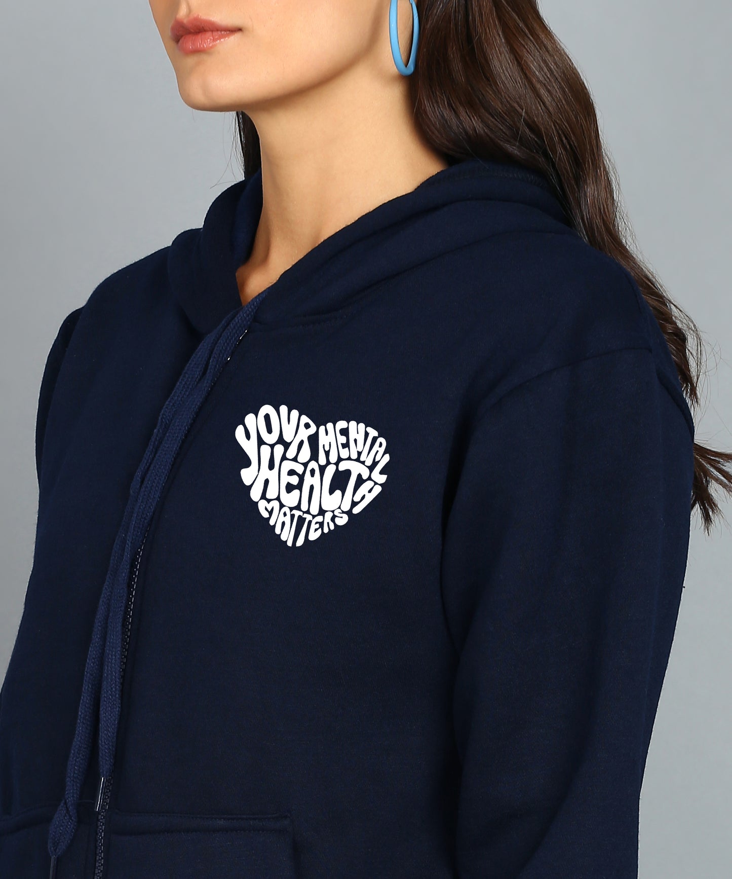 Back Printed Women's Cotton Full Zipper Sweatshirt Hoodies with Kangaroo Pocket Winter Wear Hooded Neck Sweatshirt