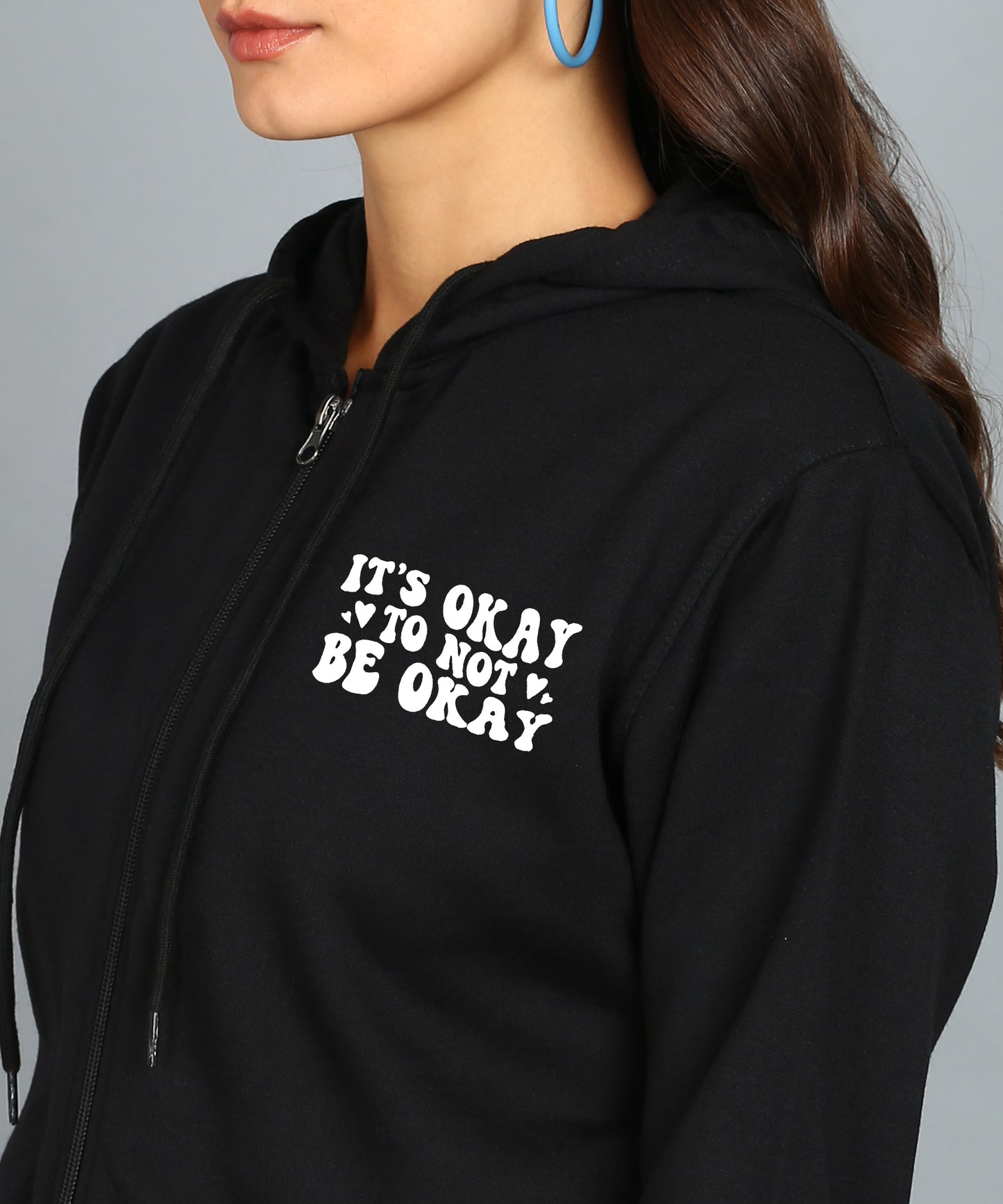 Back Printed Women's Cotton Full Zipper Sweatshirt Hoodies with Kangaroo Pocket Winter Wear Hooded Neck Sweatshirt