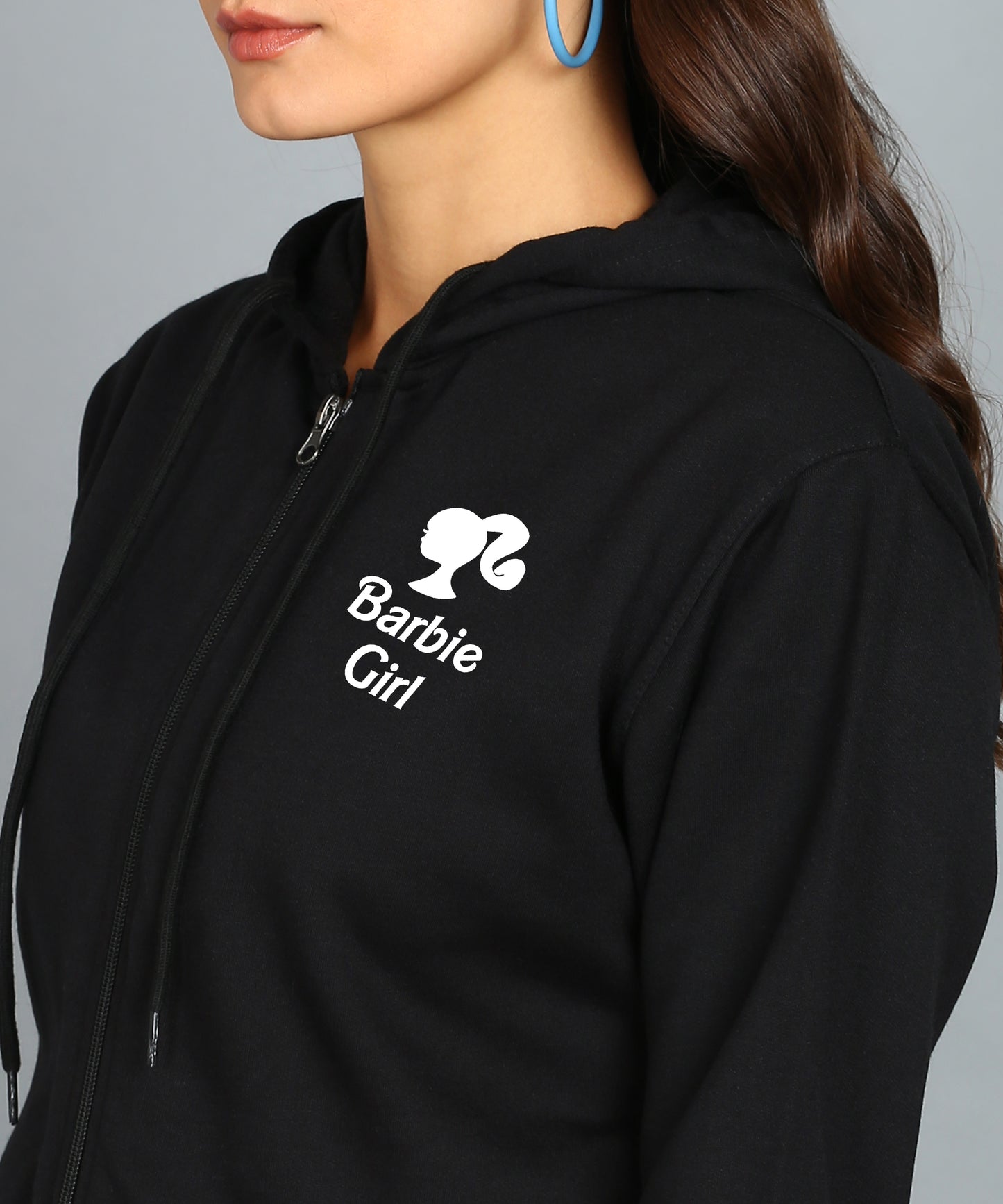 Back Printed Women's Cotton Full Zipper Sweatshirt Hoodies with Kangaroo Pocket Winter Wear Hooded Neck Sweatshirt