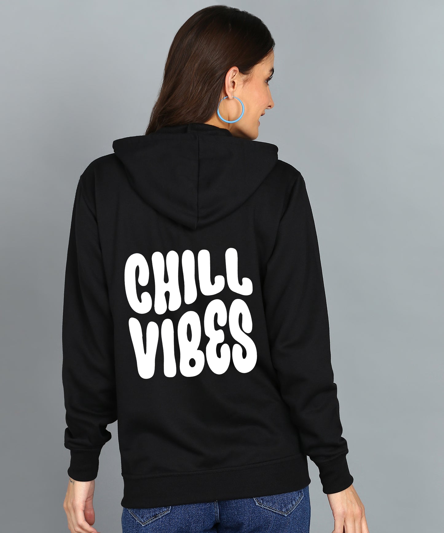 Chill Vibes Zipper Hooded Hoodie for Women