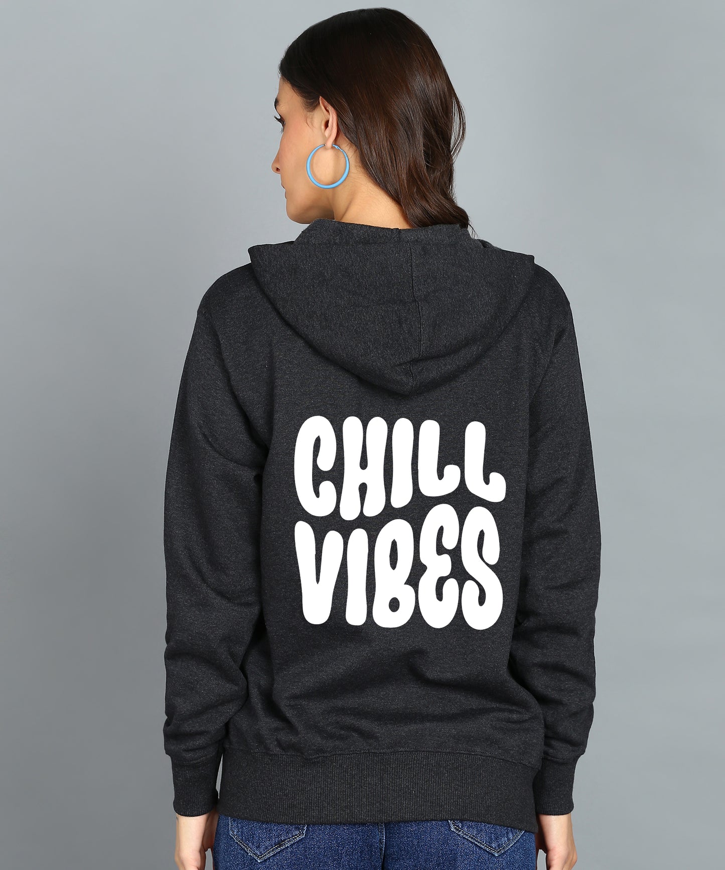 Chill Vibes Zipper Hooded Hoodie for Women