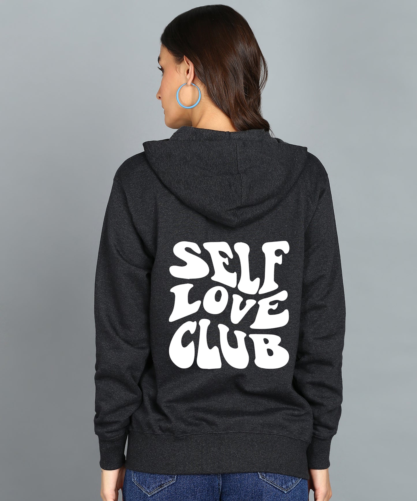 Back Printed Women's Cotton Full Zipper Sweatshirt Hoodies with Kangaroo Pocket Winter Wear Hooded Neck Sweatshirt
