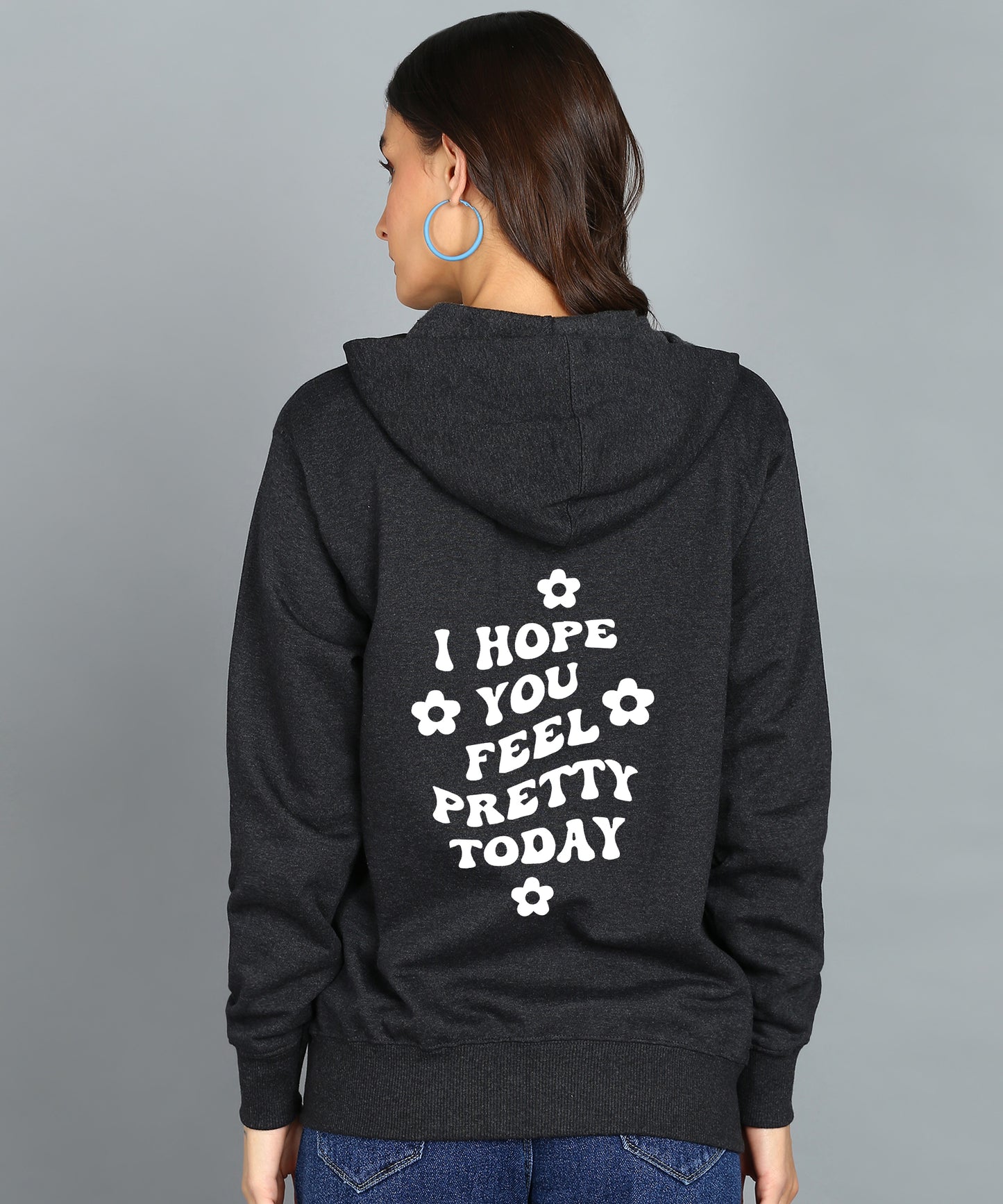 Back Printed Women's Cotton Full Zipper Sweatshirt Hoodies with Kangaroo Pocket Winter Wear Hooded Neck Sweatshirt