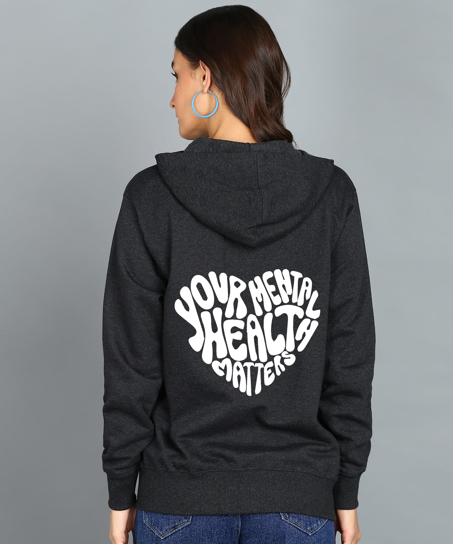 Back Printed Women's Cotton Full Zipper Sweatshirt Hoodies with Kangaroo Pocket Winter Wear Hooded Neck Sweatshirt