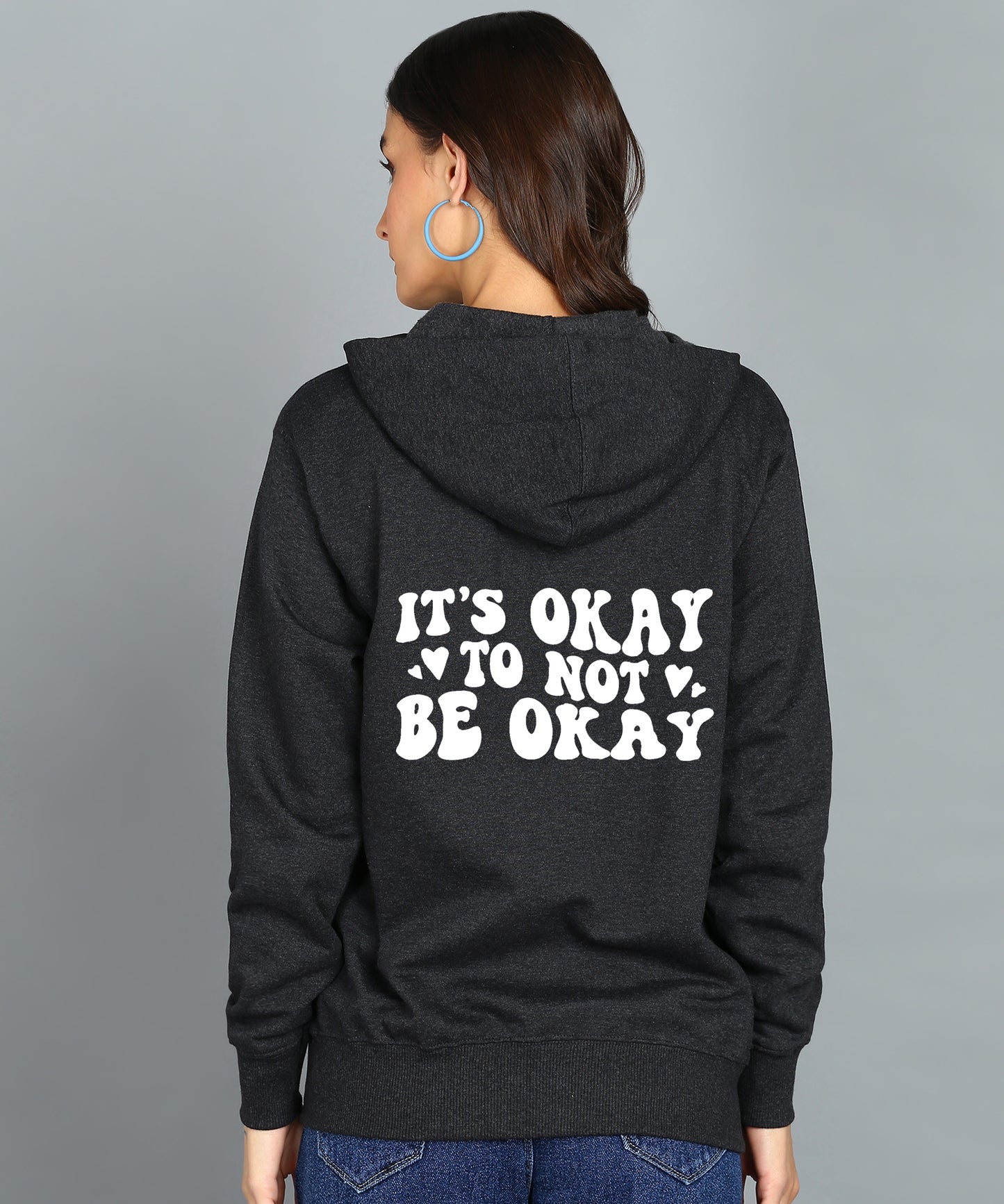 Back Printed Women's Cotton Full Zipper Sweatshirt Hoodies with Kangaroo Pocket Winter Wear Hooded Neck Sweatshirt