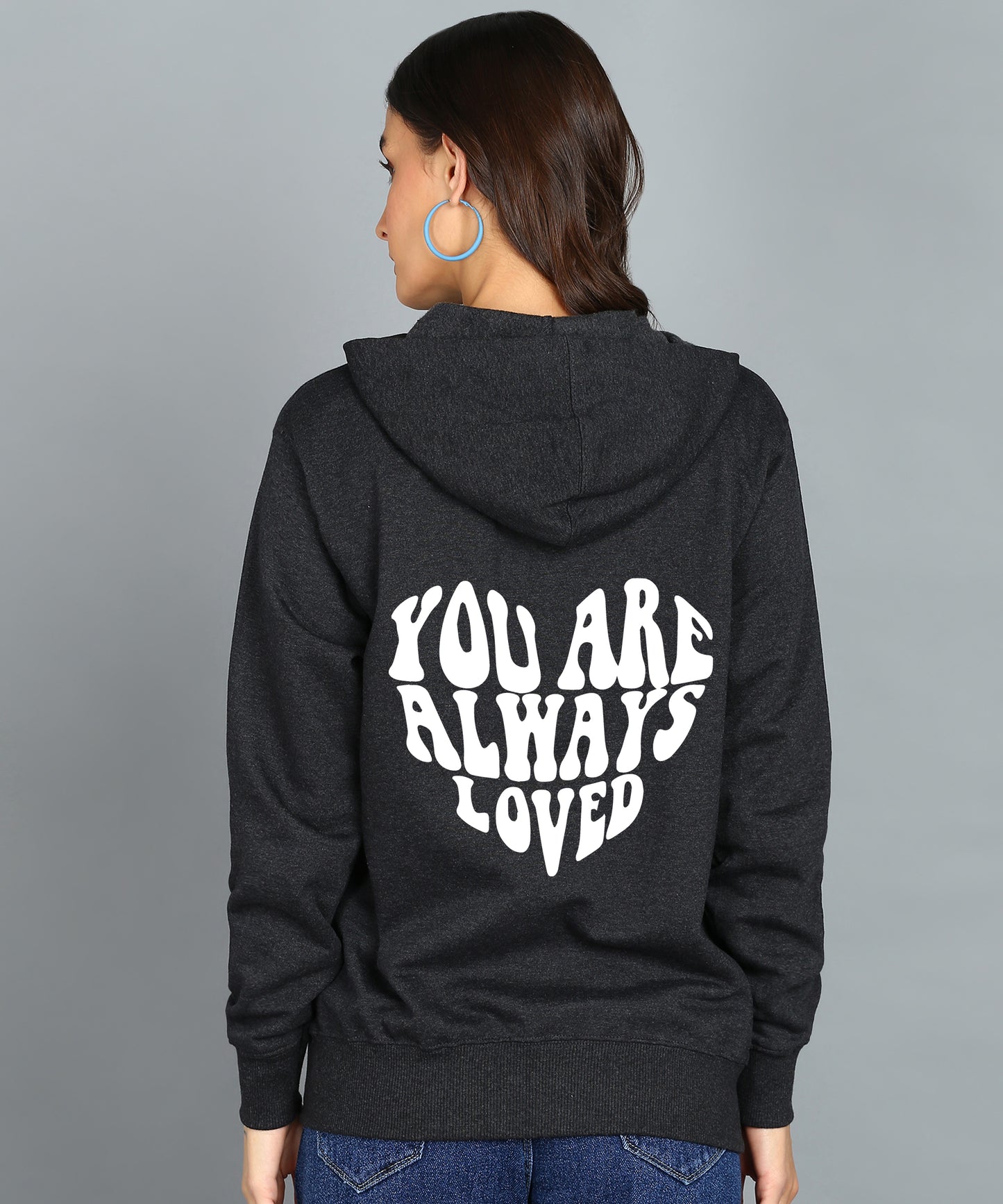 Back Printed Women's Cotton Full Zipper Sweatshirt Hoodies with Kangaroo Pocket Winter Wear Hooded Neck Sweatshirt