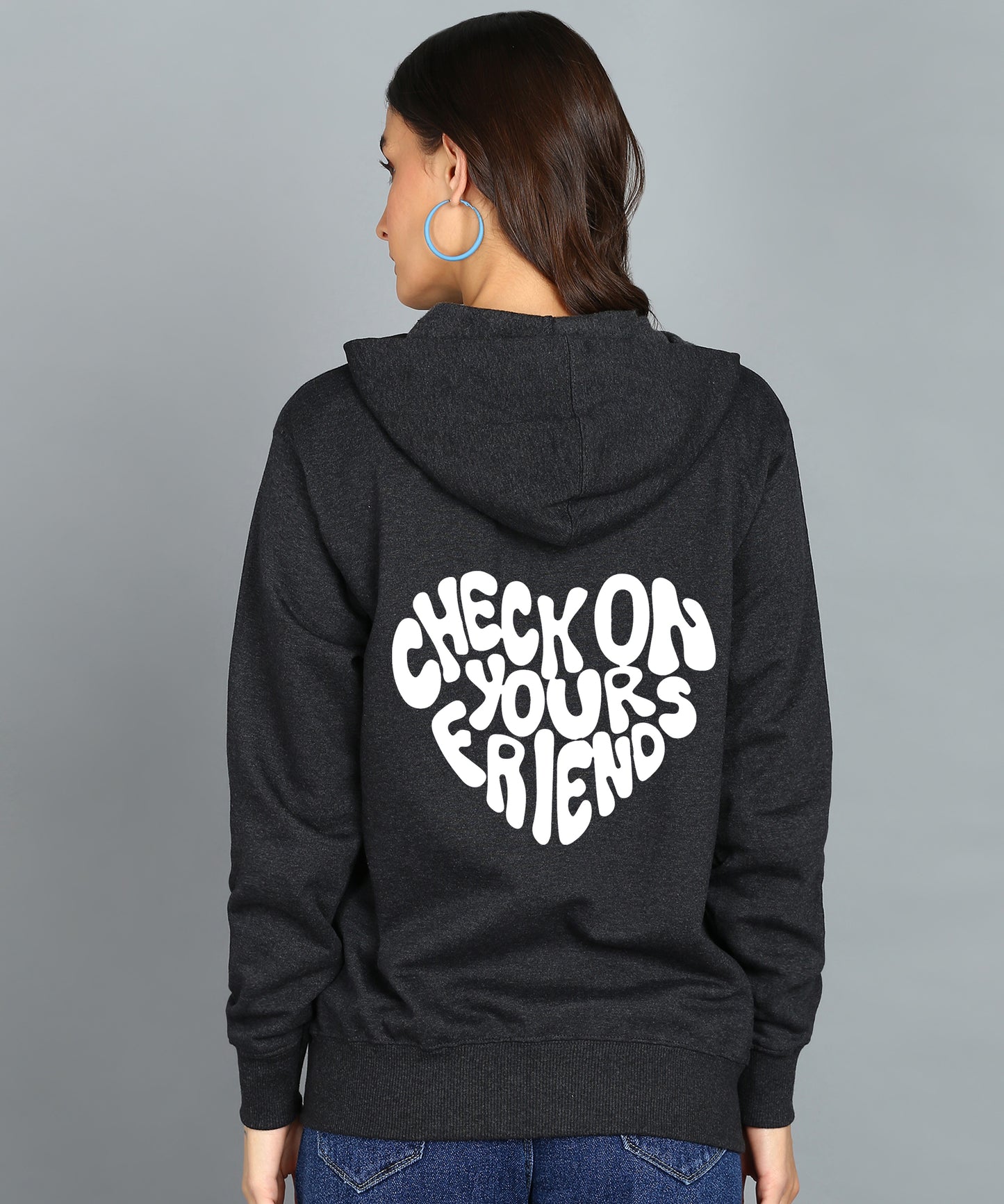 Back Printed Women's Cotton Full Zipper Sweatshirt Hoodies with Kangaroo Pocket Winter Wear Hooded Neck Sweatshirt