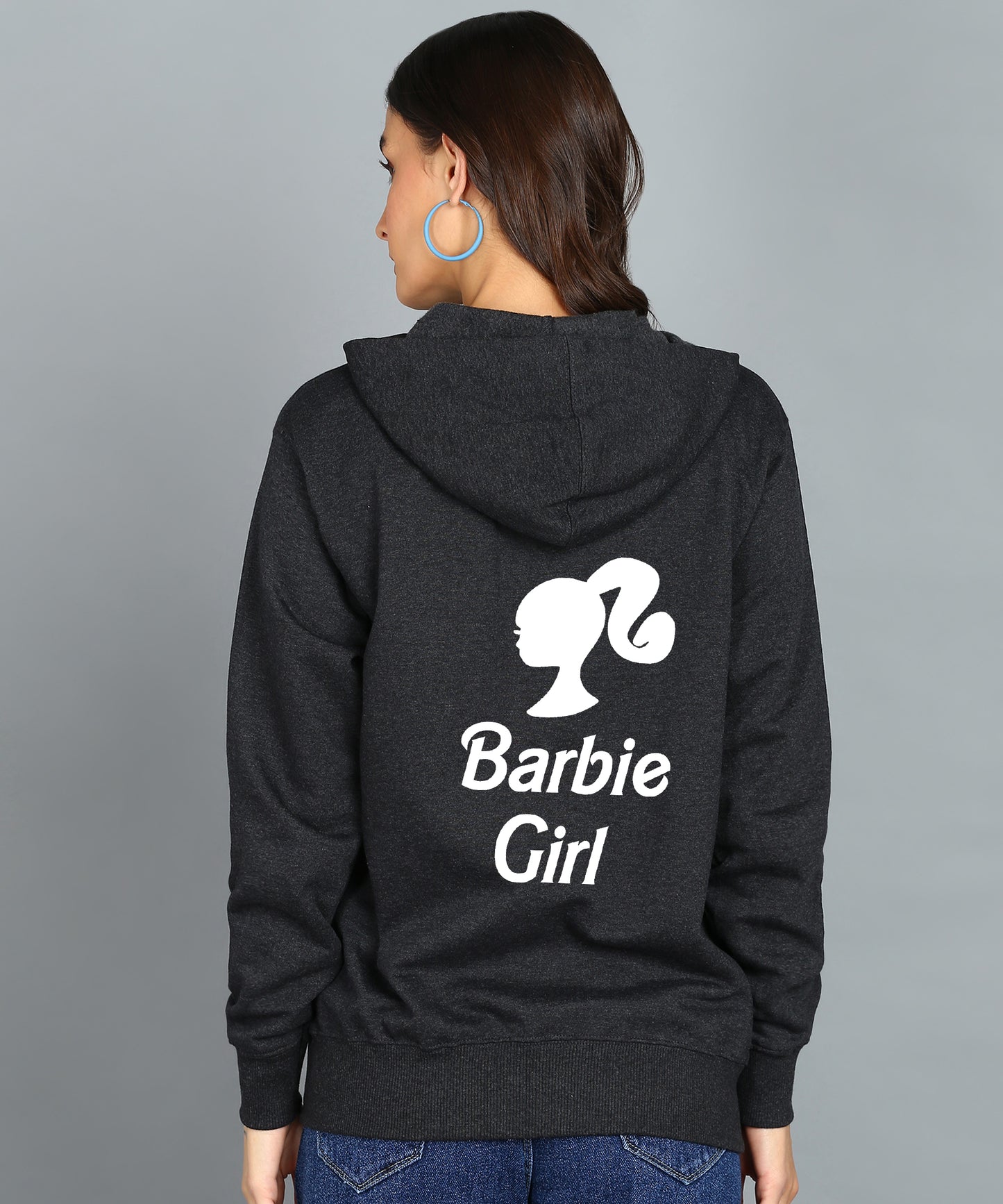 Back Printed Women's Cotton Full Zipper Sweatshirt Hoodies with Kangaroo Pocket Winter Wear Hooded Neck Sweatshirt
