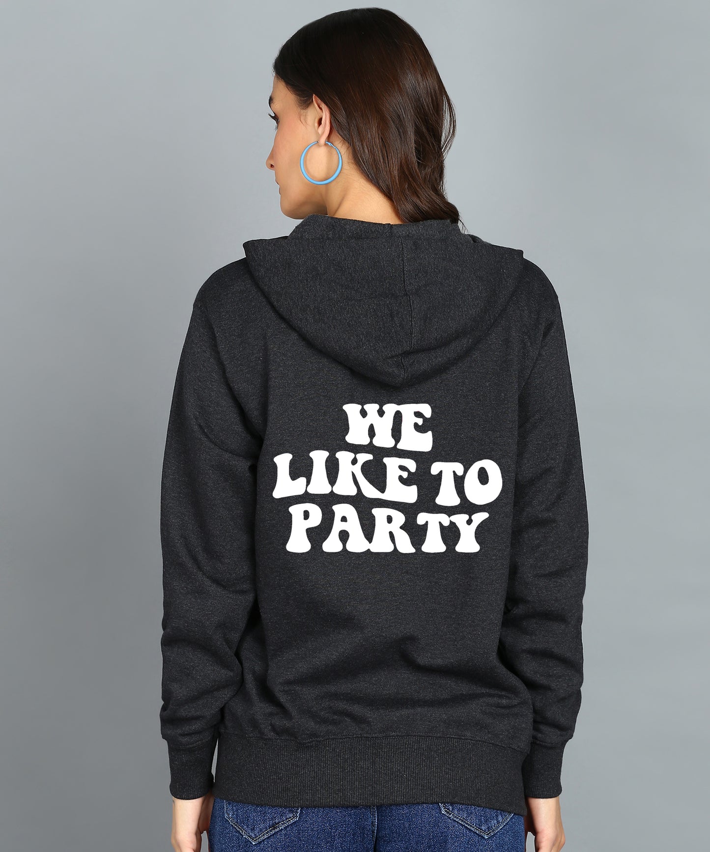 Back Printed Women's Cotton Full Zipper Sweatshirt Hoodies with Kangaroo Pocket Winter Wear Hooded Neck Sweatshirt