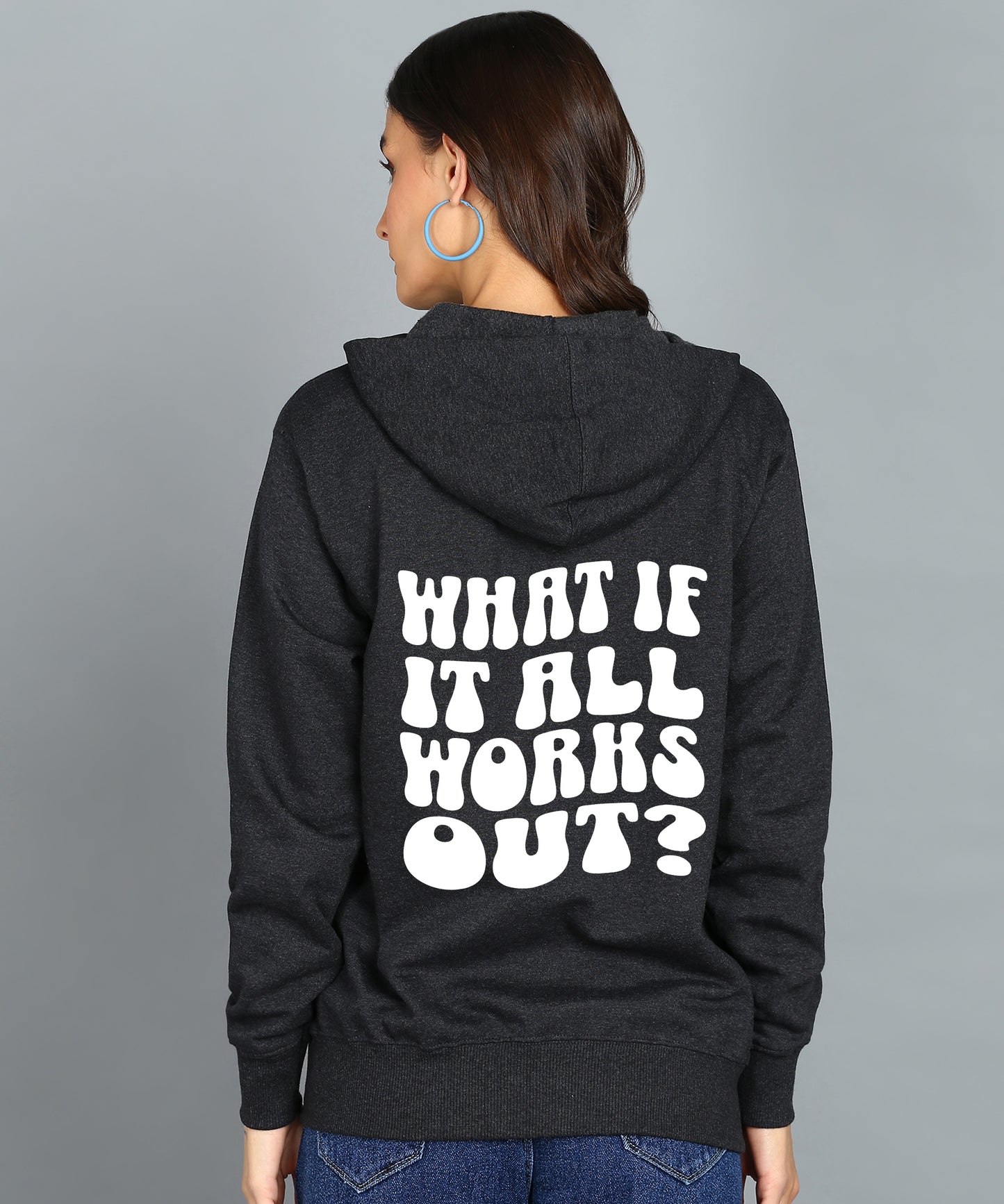 Back Printed Women's Cotton Full Zipper Sweatshirt Hoodies with Kangaroo Pocket Winter Wear Hooded Neck Sweatshirt