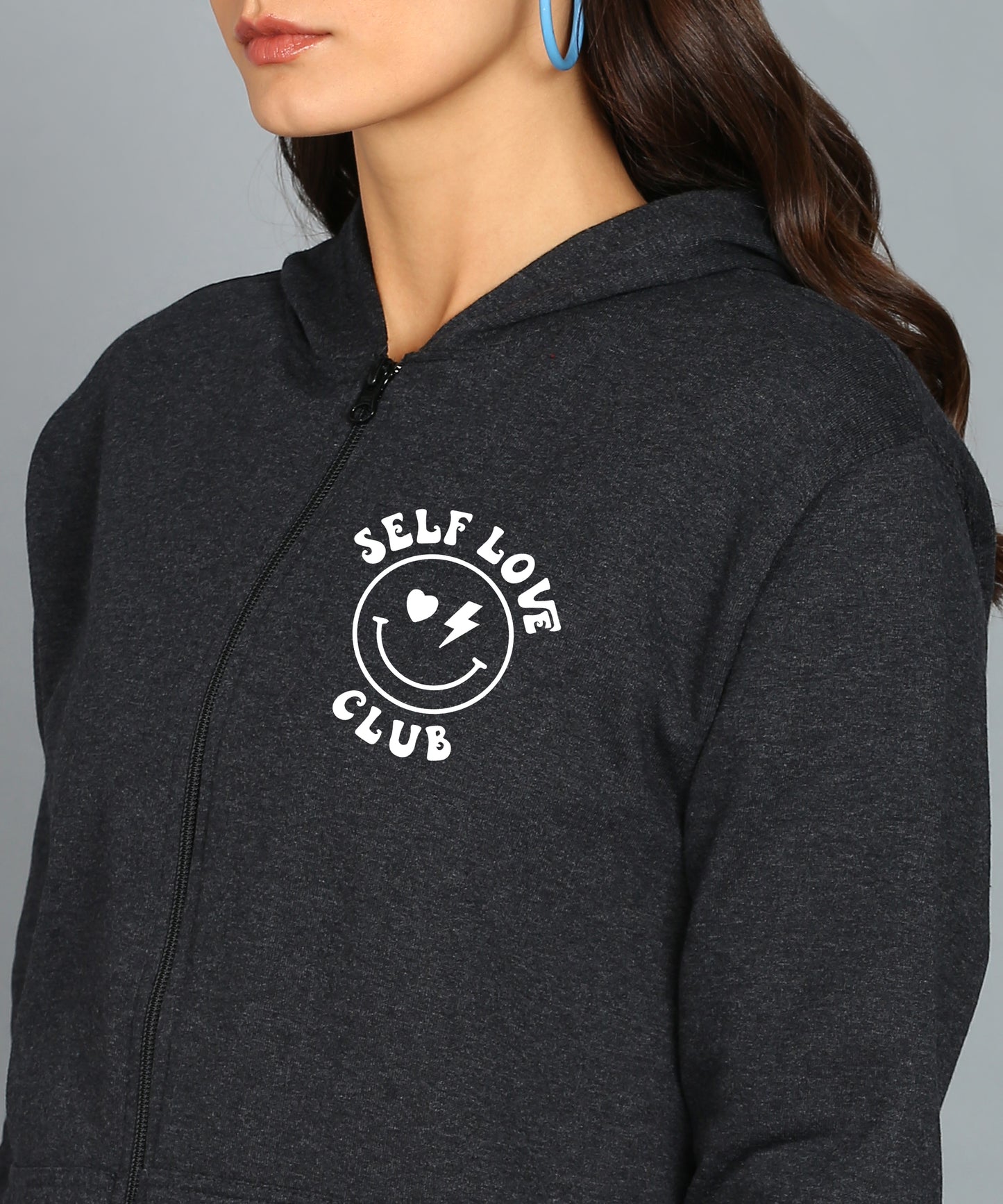 Back Printed Women's Cotton Full Zipper Sweatshirt Hoodies with Kangaroo Pocket Winter Wear Hooded Neck Sweatshirt