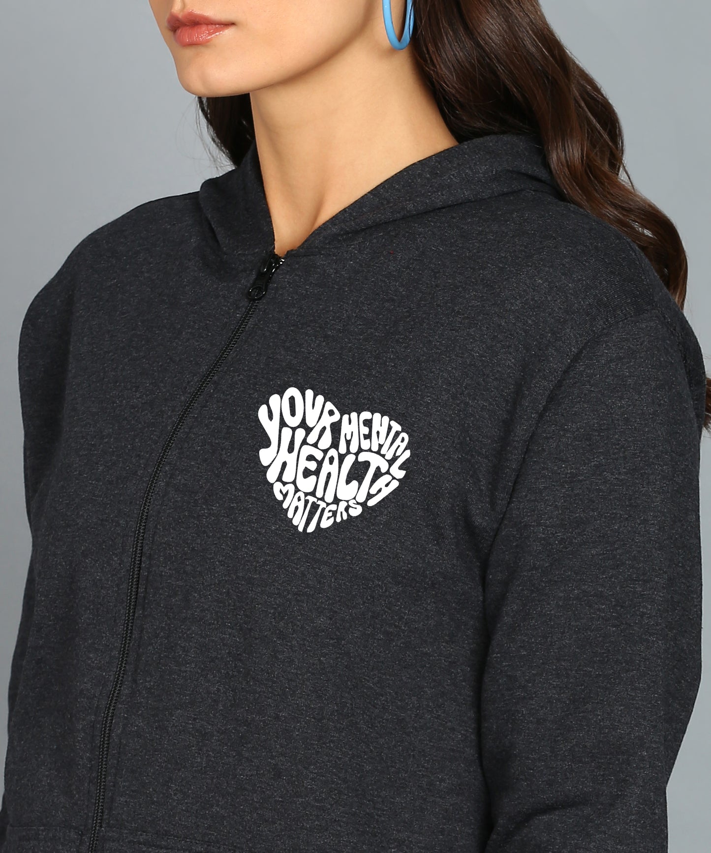 Back Printed Women's Cotton Full Zipper Sweatshirt Hoodies with Kangaroo Pocket Winter Wear Hooded Neck Sweatshirt