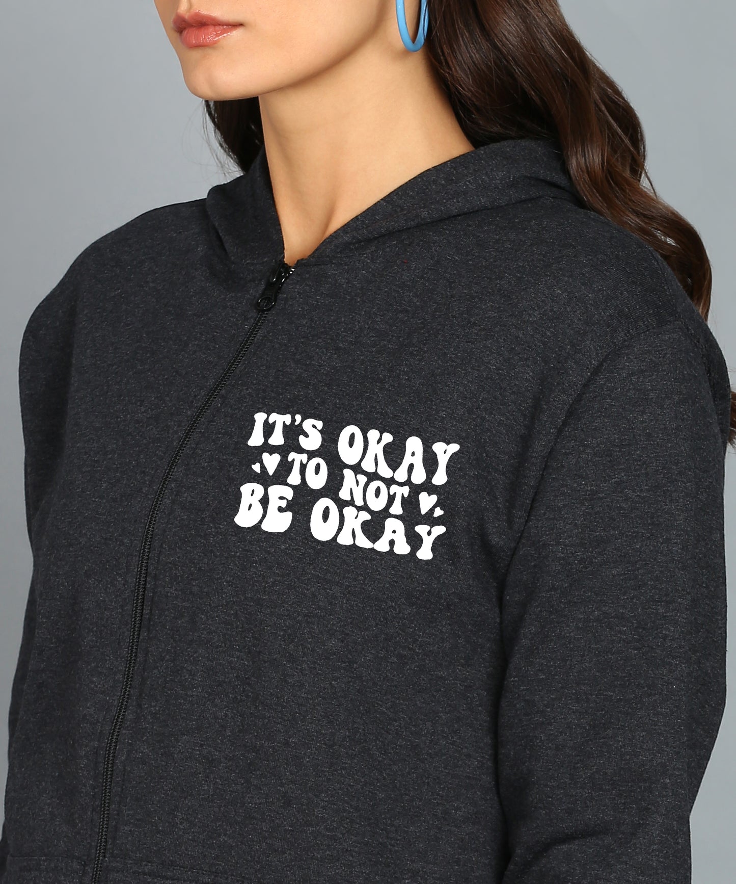 Back Printed Women's Cotton Full Zipper Sweatshirt Hoodies with Kangaroo Pocket Winter Wear Hooded Neck Sweatshirt