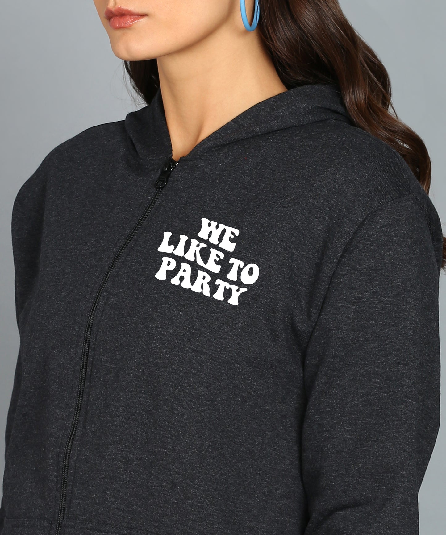 Back Printed Women's Cotton Full Zipper Sweatshirt Hoodies with Kangaroo Pocket Winter Wear Hooded Neck Sweatshirt