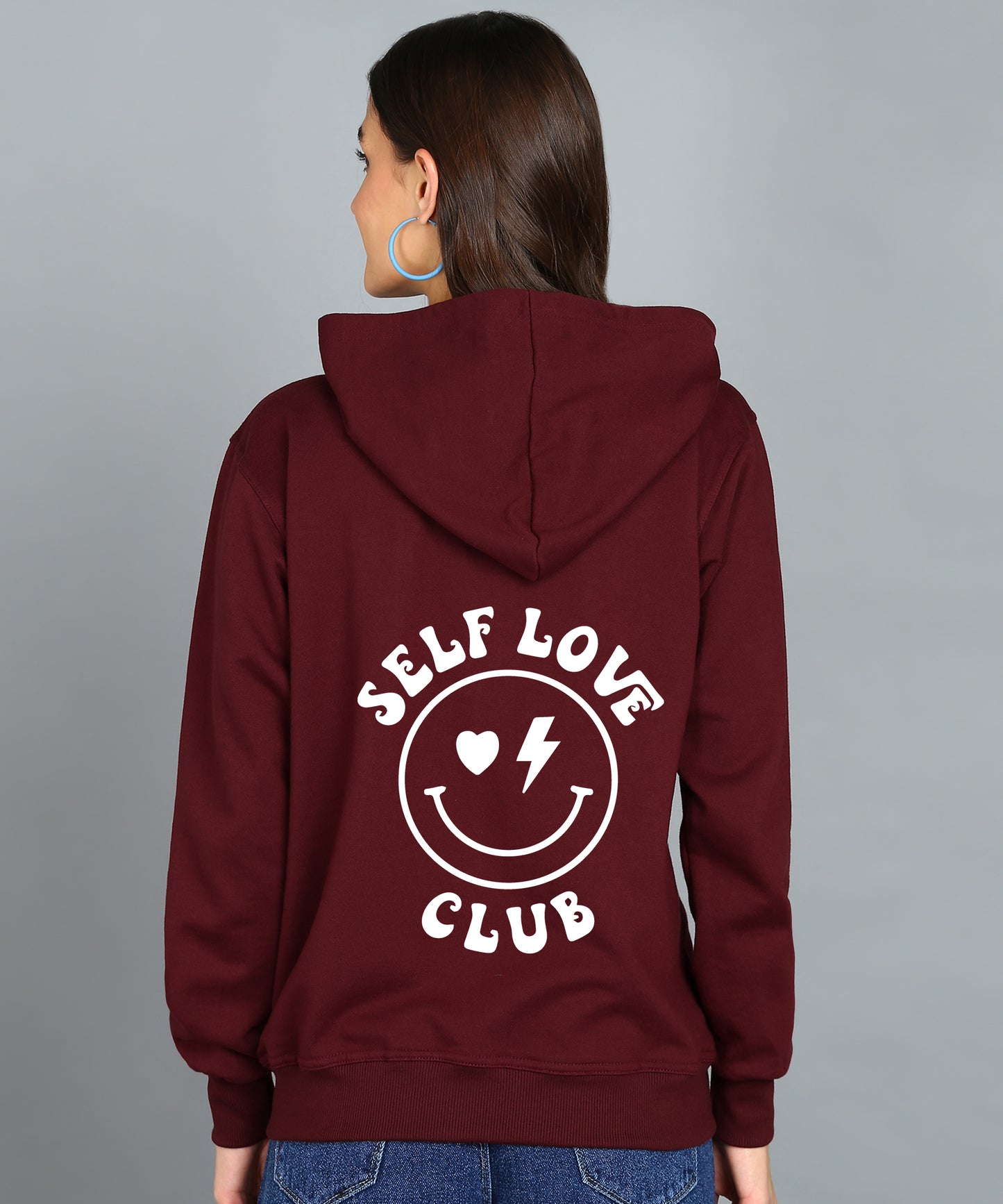 Back Printed Women's Cotton Full Zipper Sweatshirt Hoodies with Kangaroo Pocket Winter Wear Hooded Neck Sweatshirt