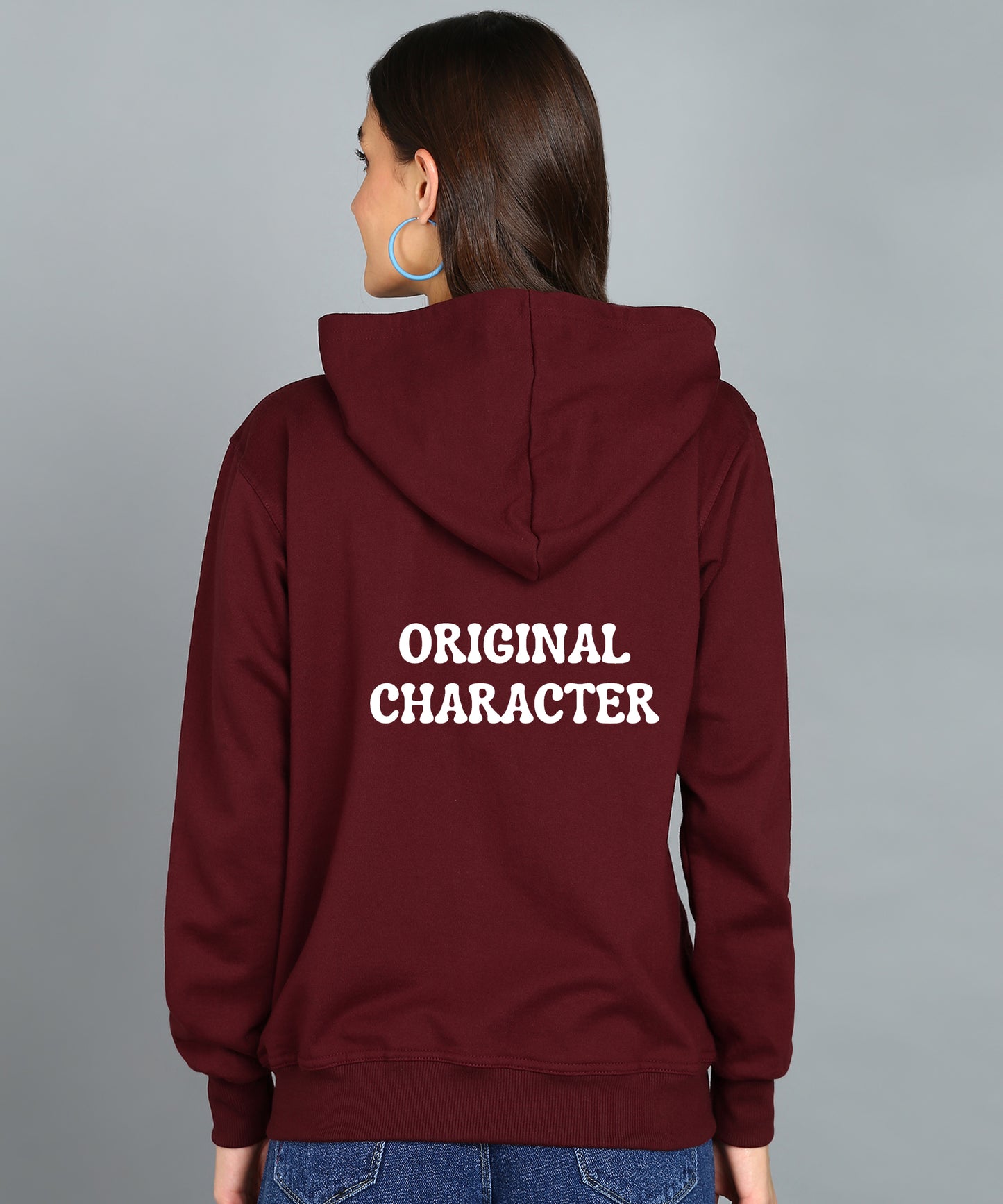 Back Printed Women's Cotton Full Zipper Sweatshirt Hoodies with Kangaroo Pocket Winter Wear Hooded Neck Sweatshirt