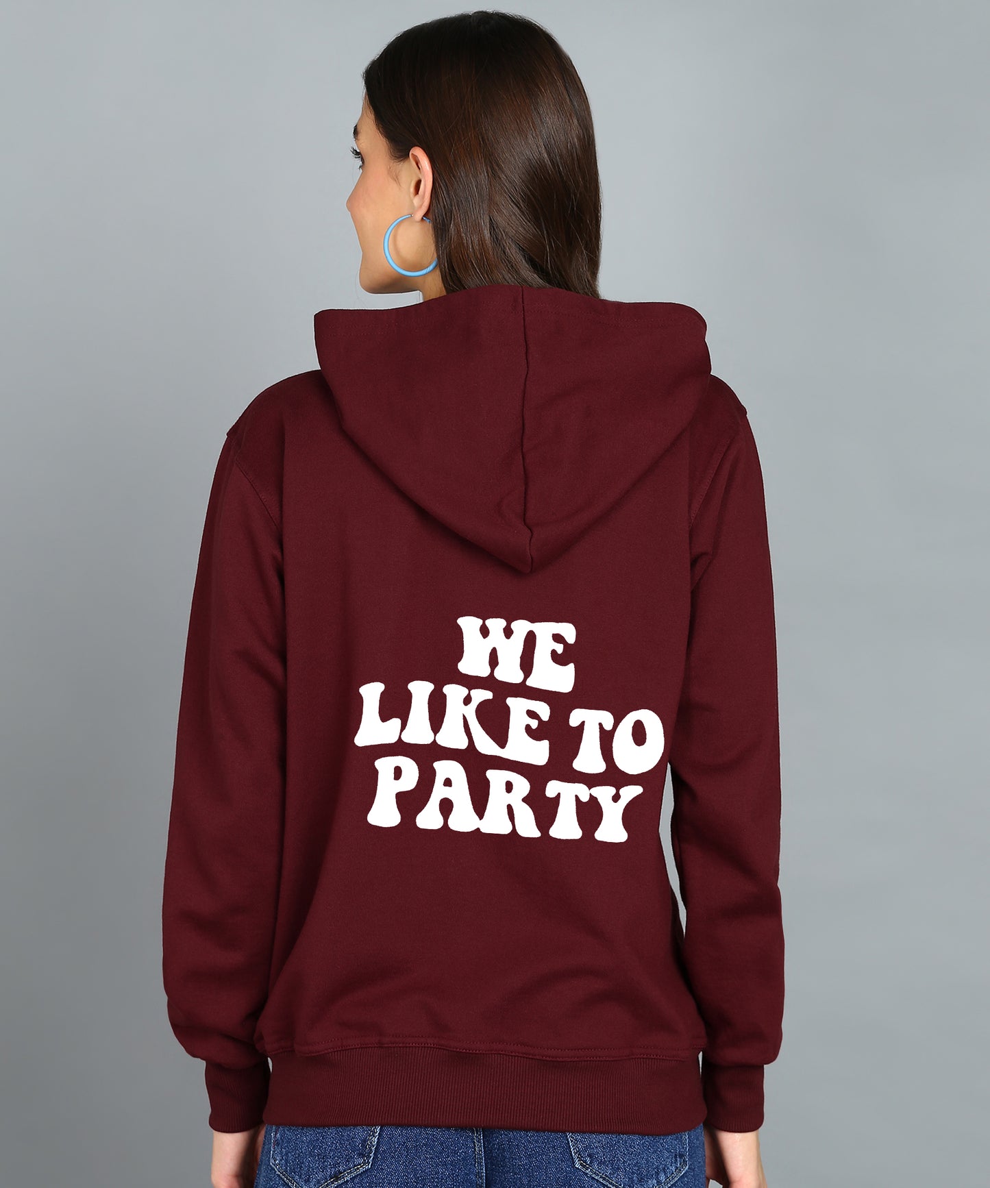 Back Printed Women's Cotton Full Zipper Sweatshirt Hoodies with Kangaroo Pocket Winter Wear Hooded Neck Sweatshirt