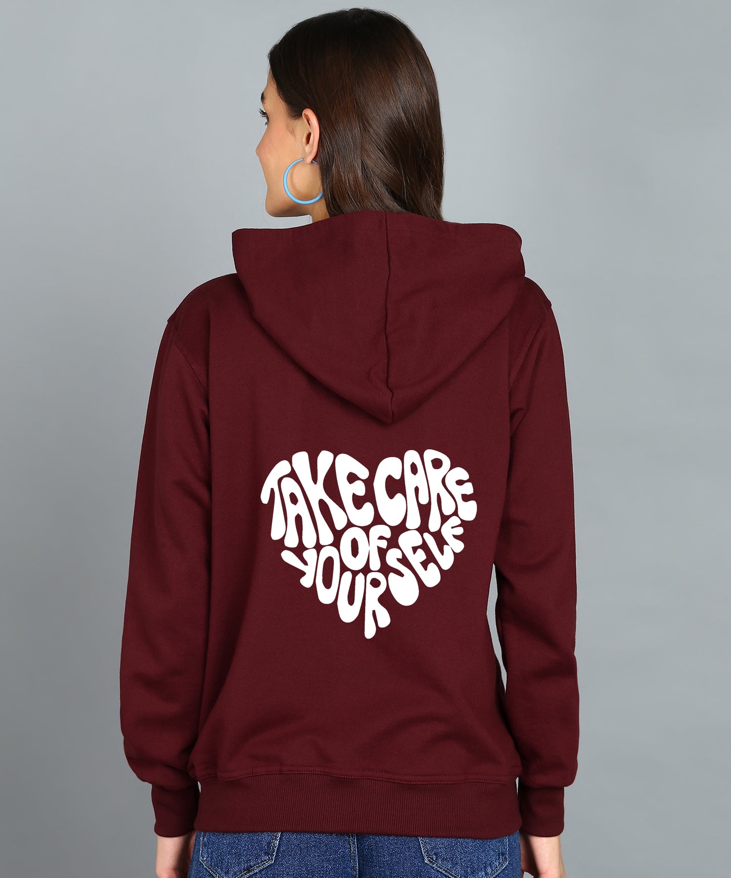 Back Printed Women's Cotton Full Zipper Sweatshirt Hoodies with Kangaroo Pocket Winter Wear Hooded Neck Sweatshirt