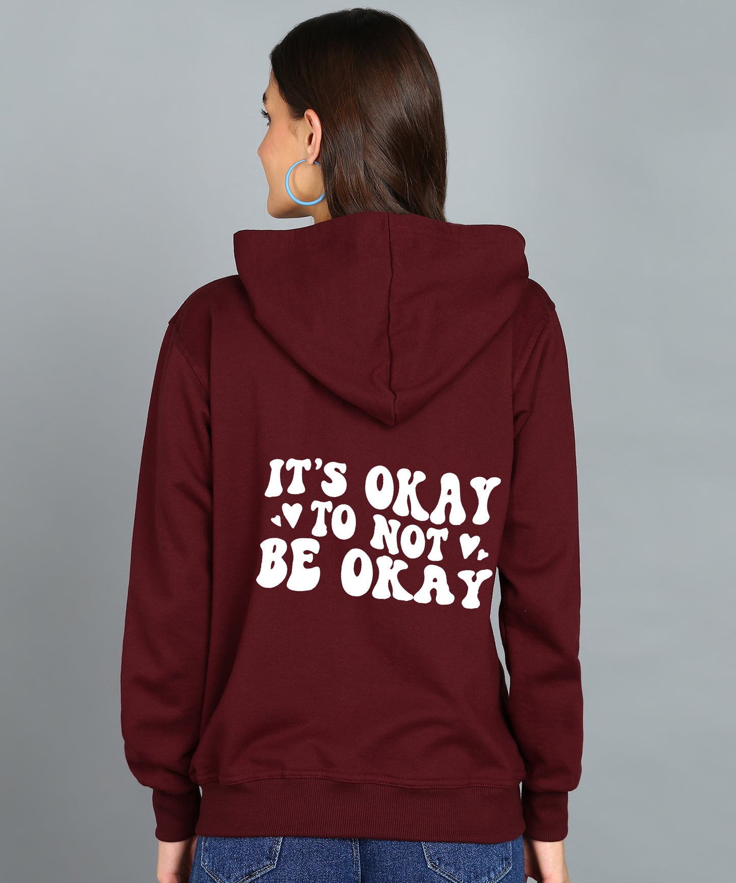 Back Printed Women's Cotton Full Zipper Sweatshirt Hoodies with Kangaroo Pocket Winter Wear Hooded Neck Sweatshirt