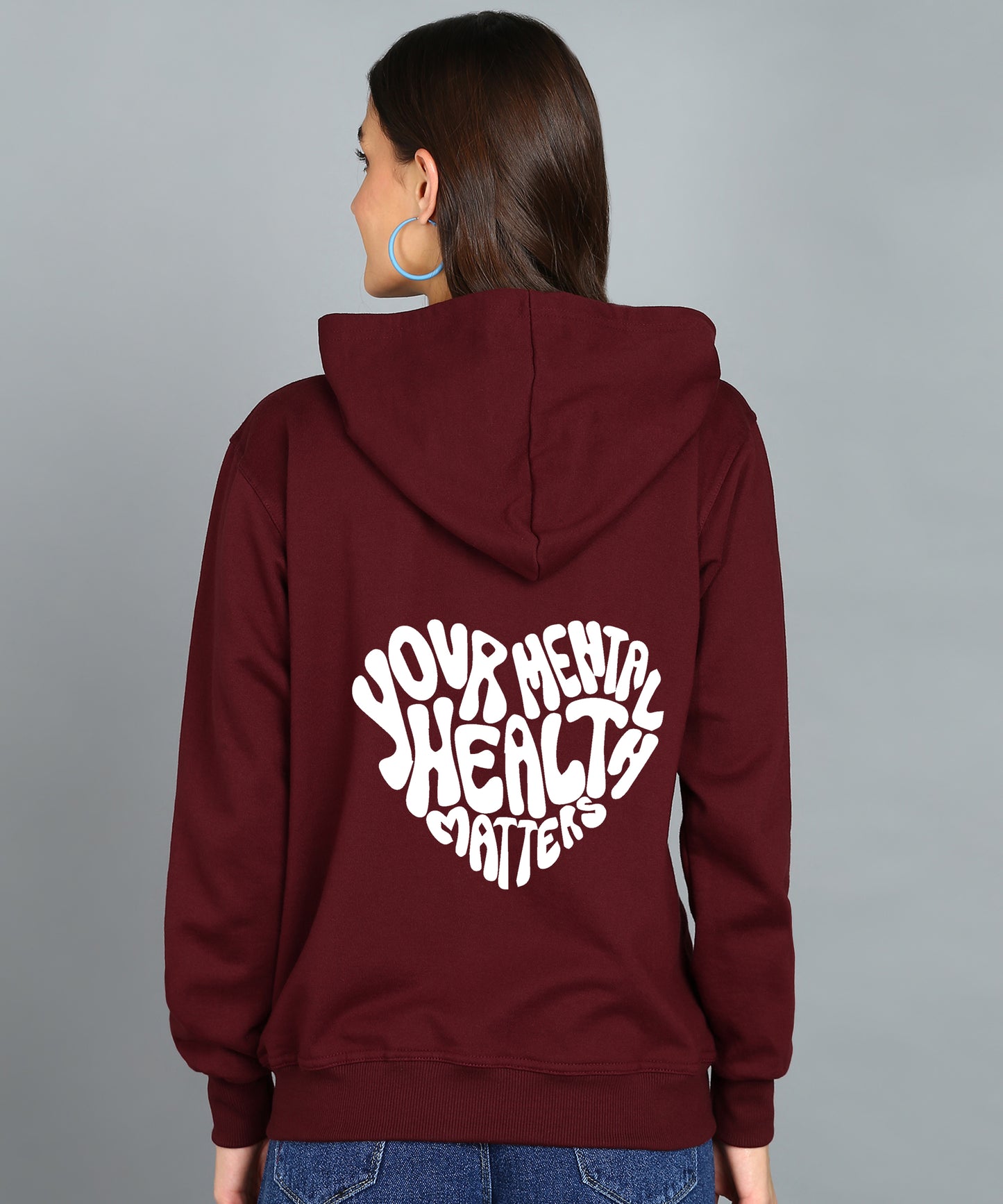 Back Printed Women's Cotton Full Zipper Sweatshirt Hoodies with Kangaroo Pocket Winter Wear Hooded Neck Sweatshirt