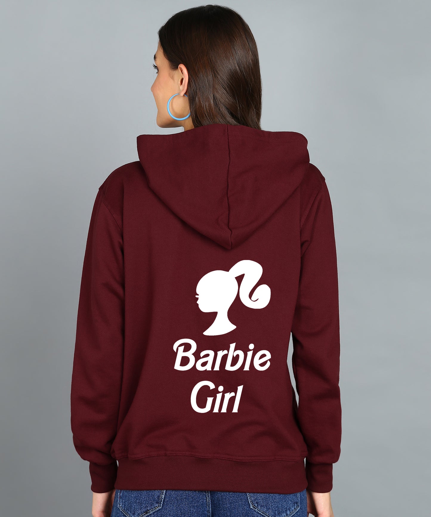 Back Printed Women's Cotton Full Zipper Sweatshirt Hoodies with Kangaroo Pocket Winter Wear Hooded Neck Sweatshirt
