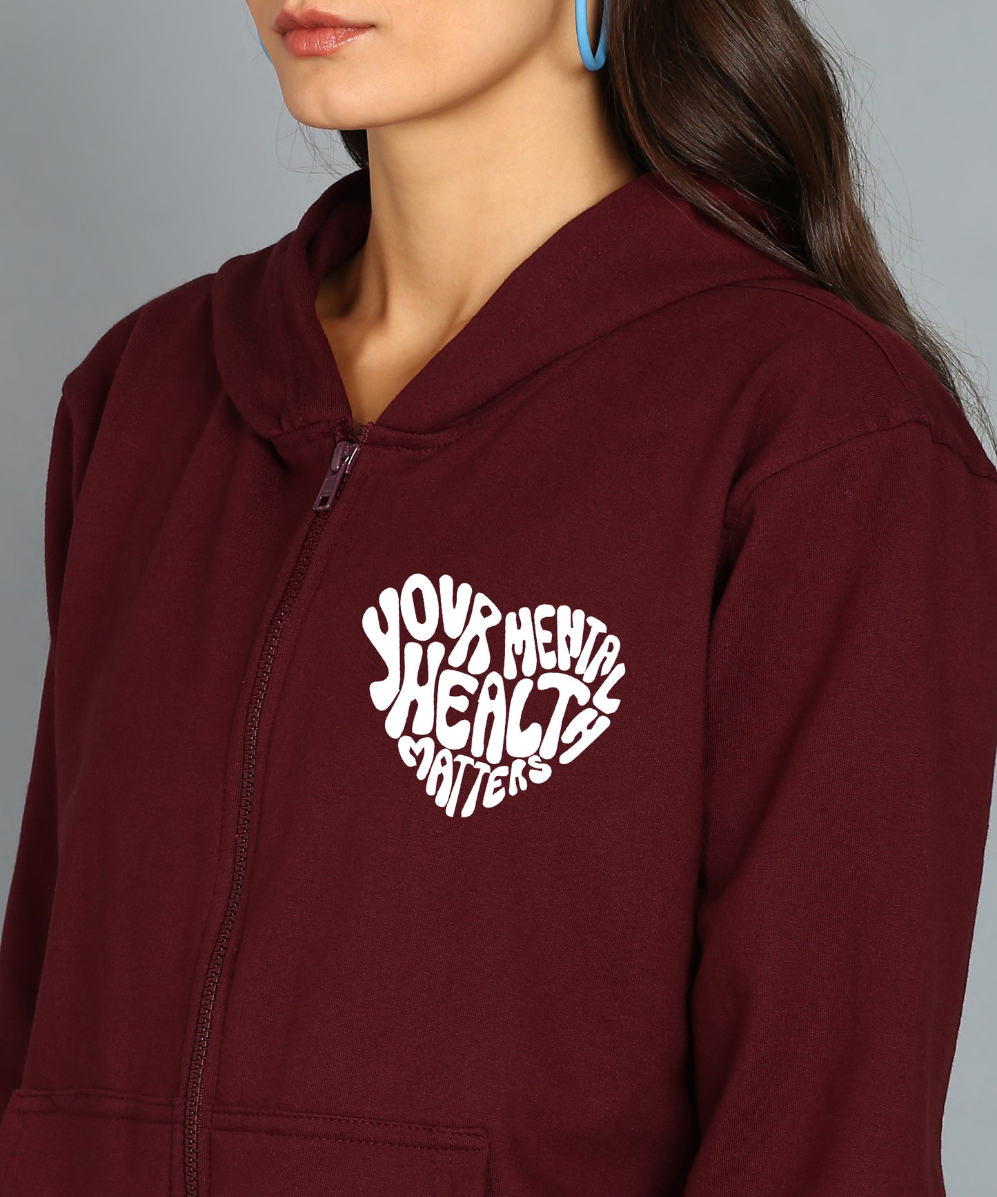 Back Printed Women's Cotton Full Zipper Sweatshirt Hoodies with Kangaroo Pocket Winter Wear Hooded Neck Sweatshirt
