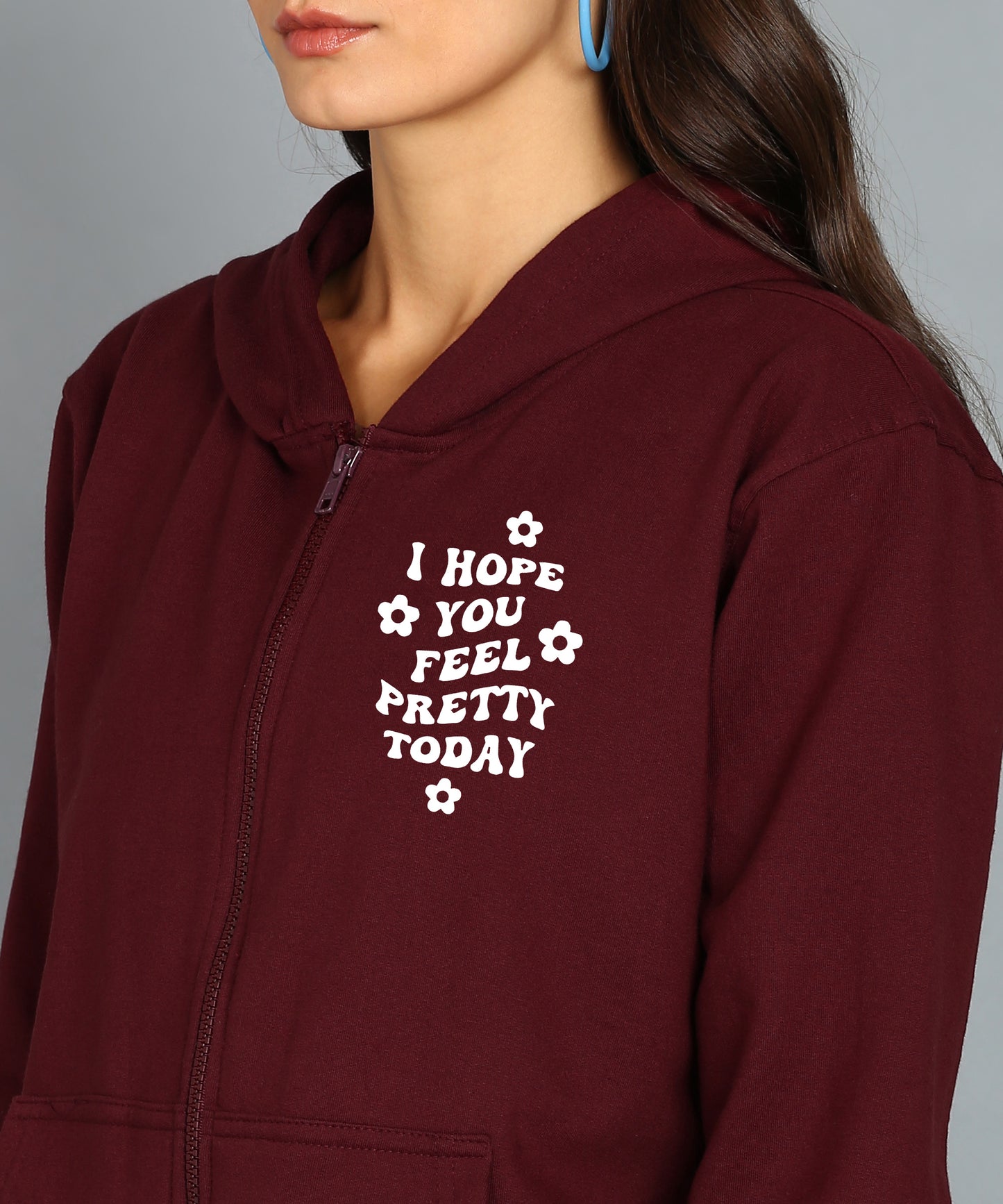 Back Printed Women's Cotton Full Zipper Sweatshirt Hoodies with Kangaroo Pocket Winter Wear Hooded Neck Sweatshirt