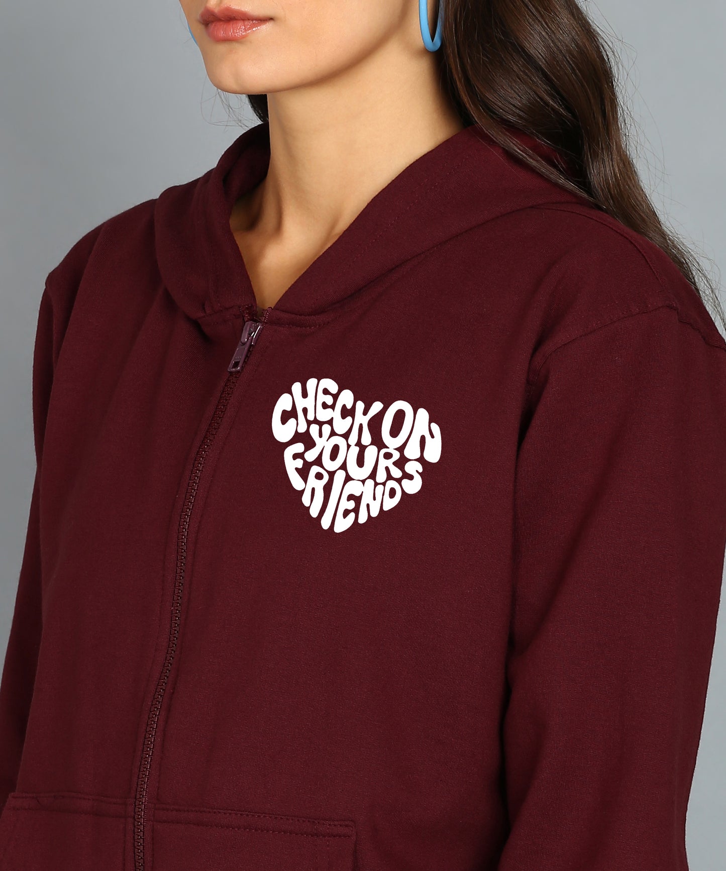 Back Printed Women's Cotton Full Zipper Sweatshirt Hoodies with Kangaroo Pocket Winter Wear Hooded Neck Sweatshirt