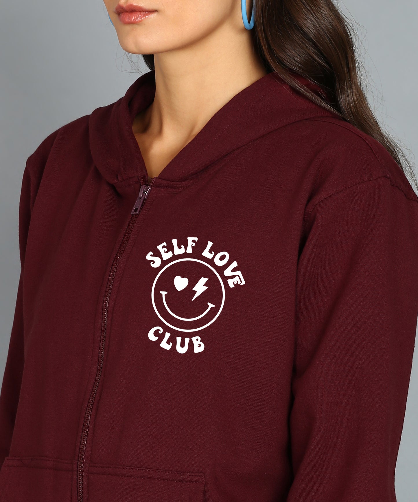 Back Printed Women's Cotton Full Zipper Sweatshirt Hoodies with Kangaroo Pocket Winter Wear Hooded Neck Sweatshirt