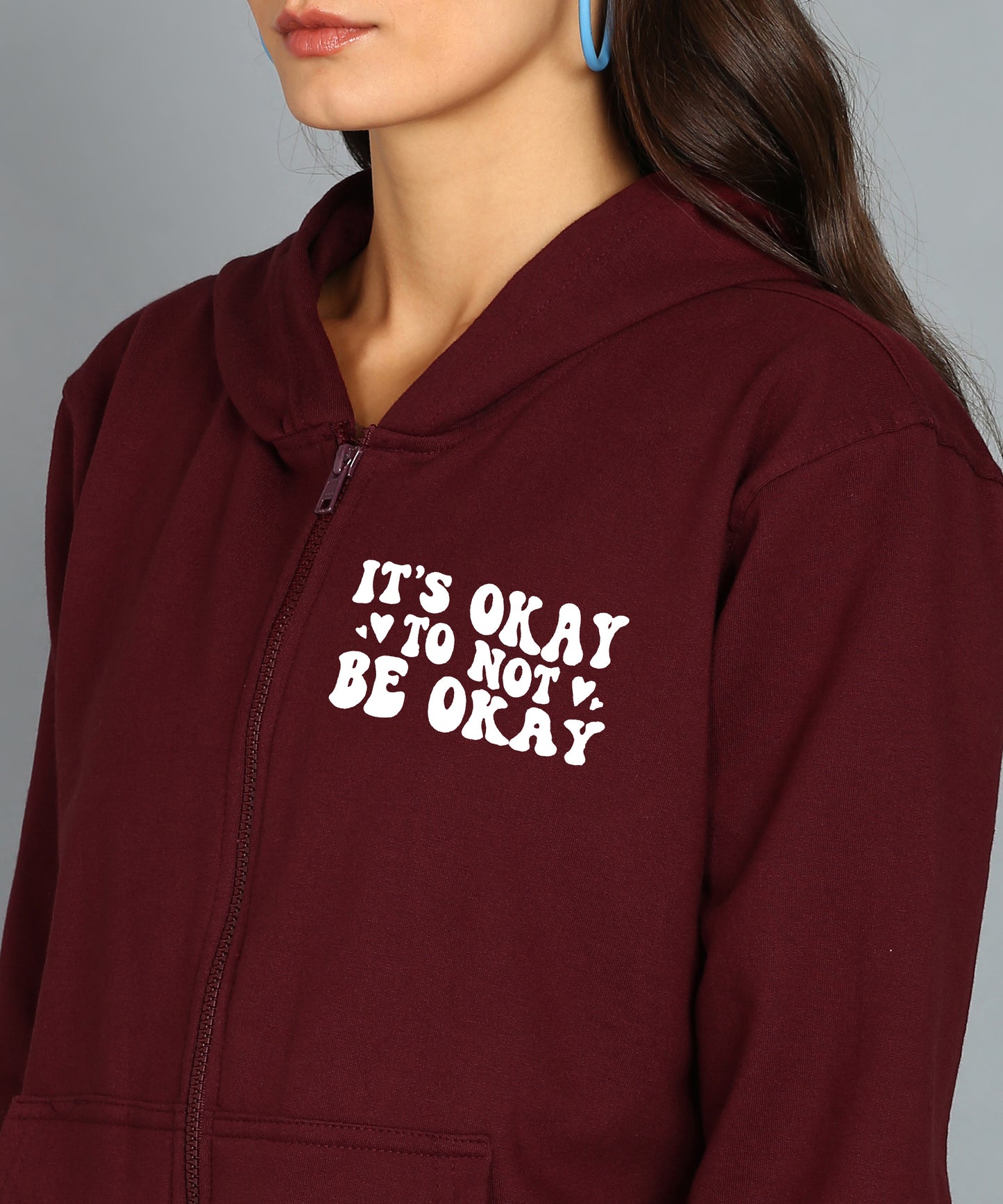 Back Printed Women's Cotton Full Zipper Sweatshirt Hoodies with Kangaroo Pocket Winter Wear Hooded Neck Sweatshirt