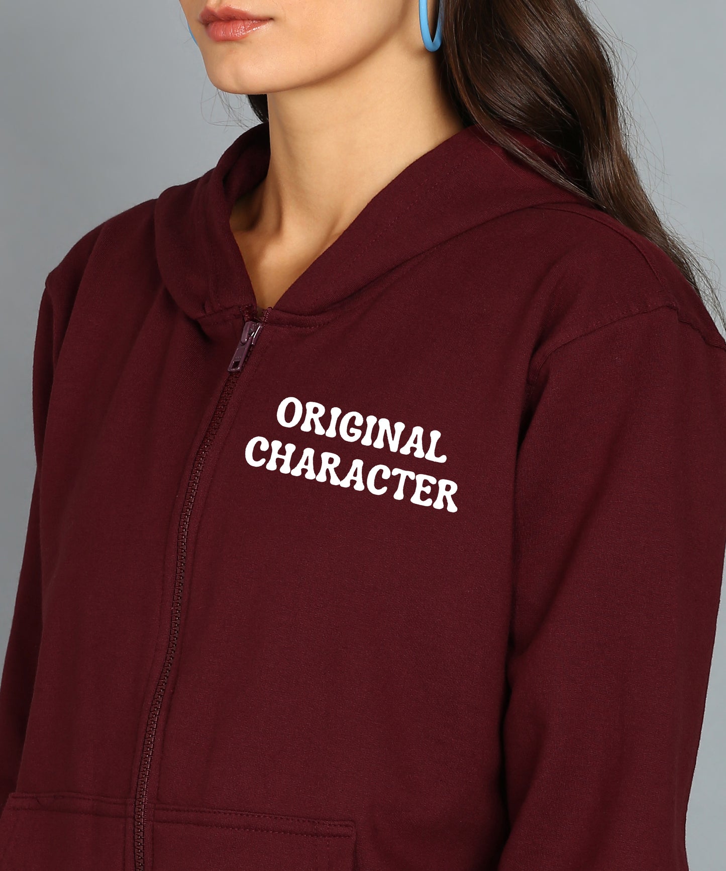 Back Printed Women's Cotton Full Zipper Sweatshirt Hoodies with Kangaroo Pocket Winter Wear Hooded Neck Sweatshirt