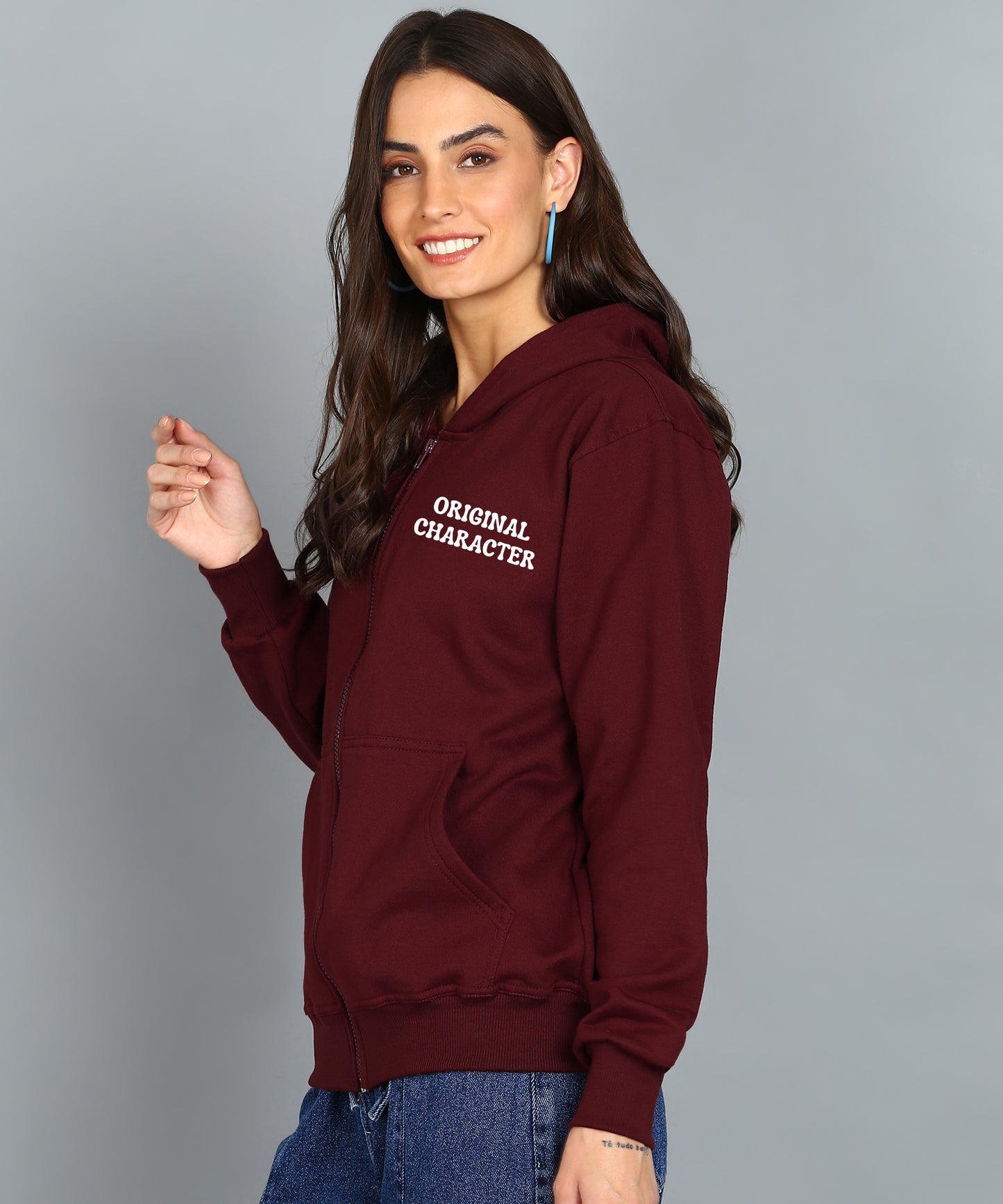 Back Printed Women's Cotton Full Zipper Sweatshirt Hoodies with Kangaroo Pocket Winter Wear Hooded Neck Sweatshirt