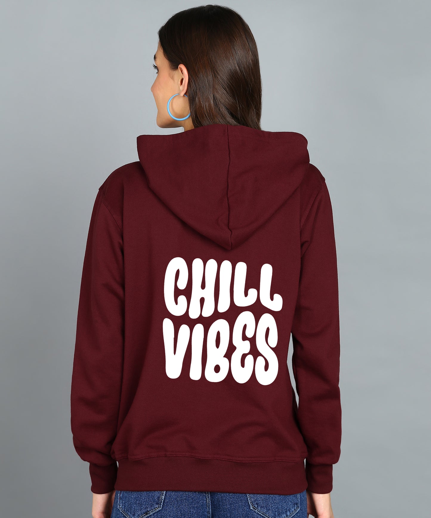 Chill Vibes Zipper Hooded Hoodie for Women