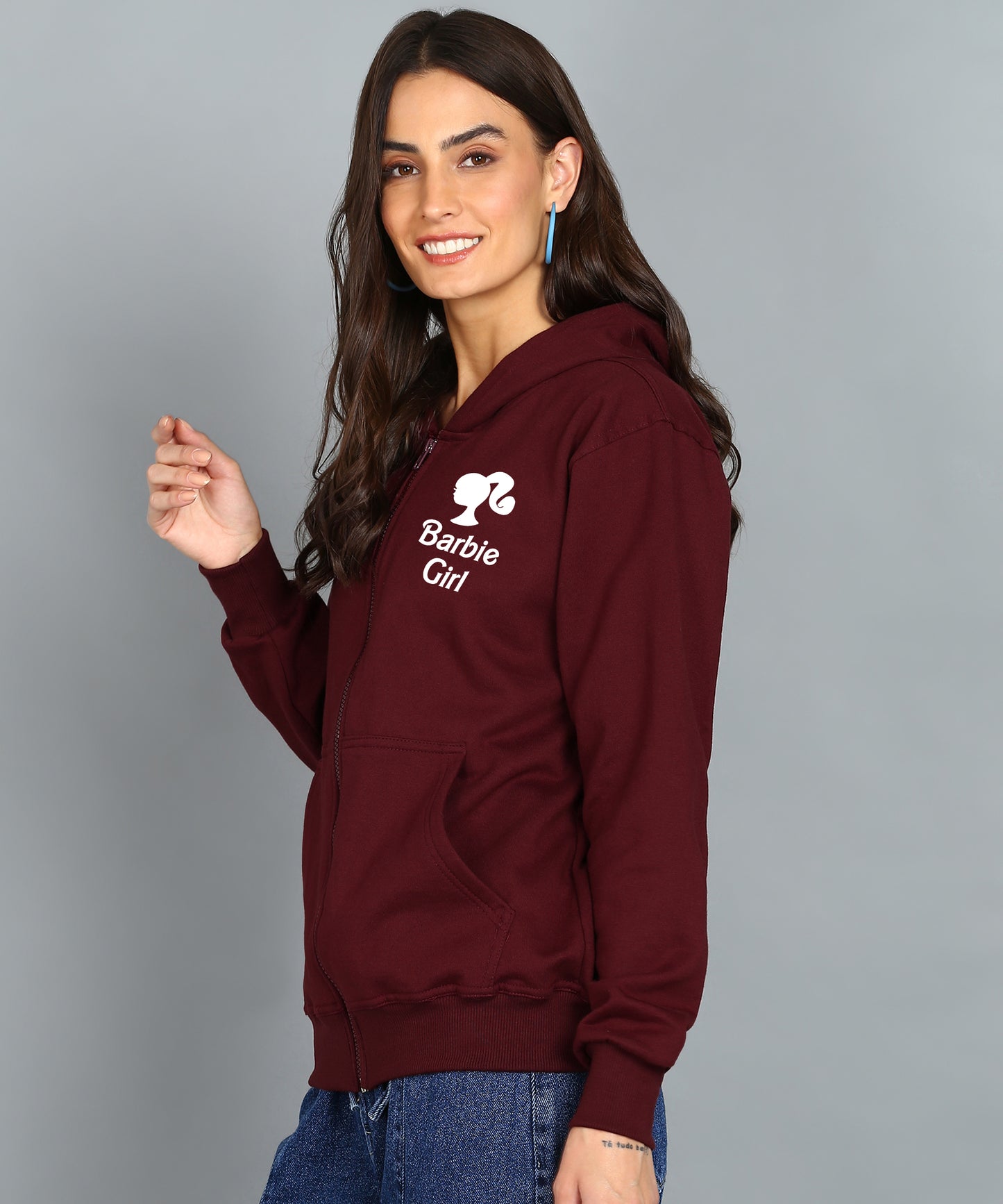 Back Printed Women's Cotton Full Zipper Sweatshirt Hoodies with Kangaroo Pocket Winter Wear Hooded Neck Sweatshirt