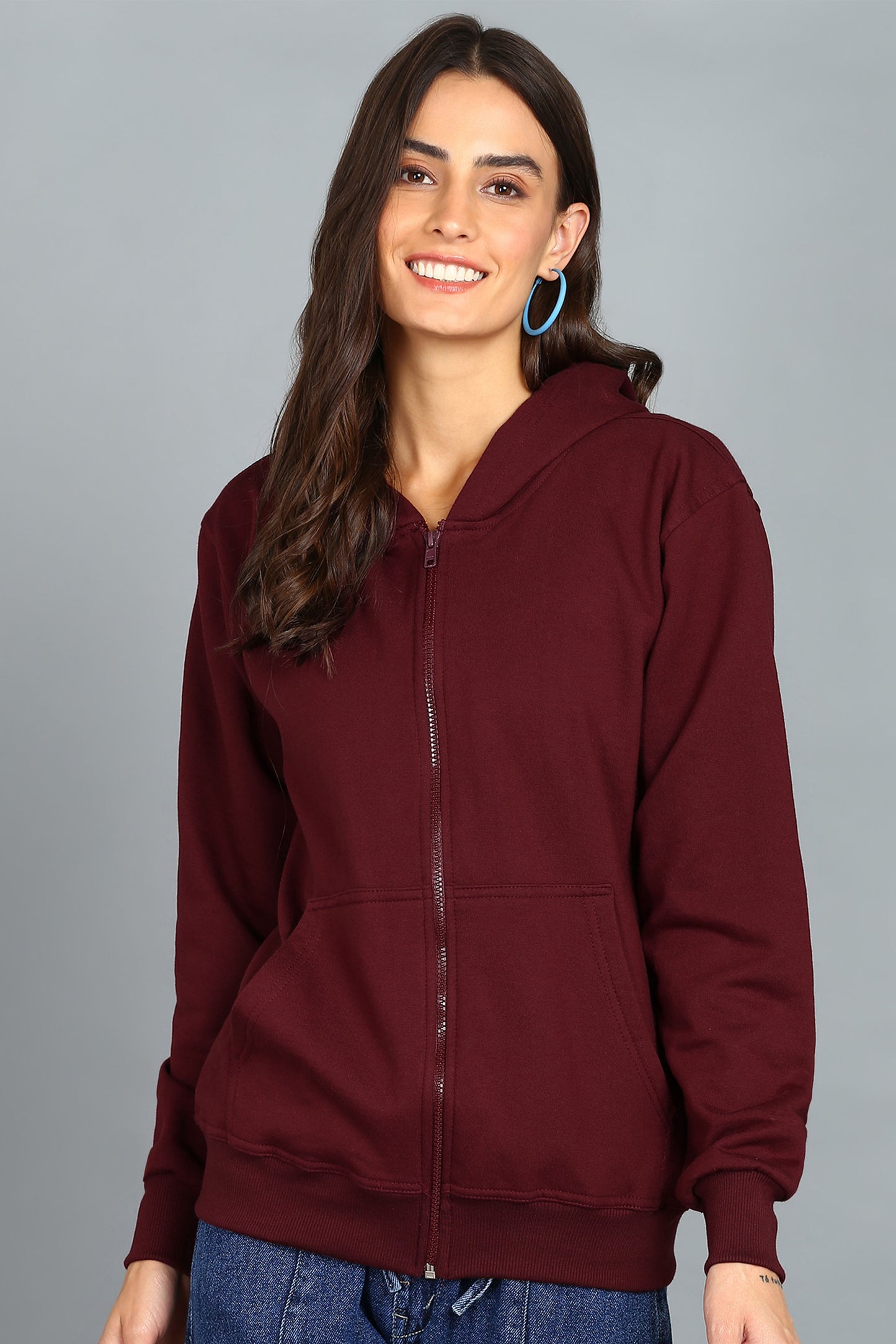 Women’s Plain Zipper Hooded Hoodie Stylish & Comfortable