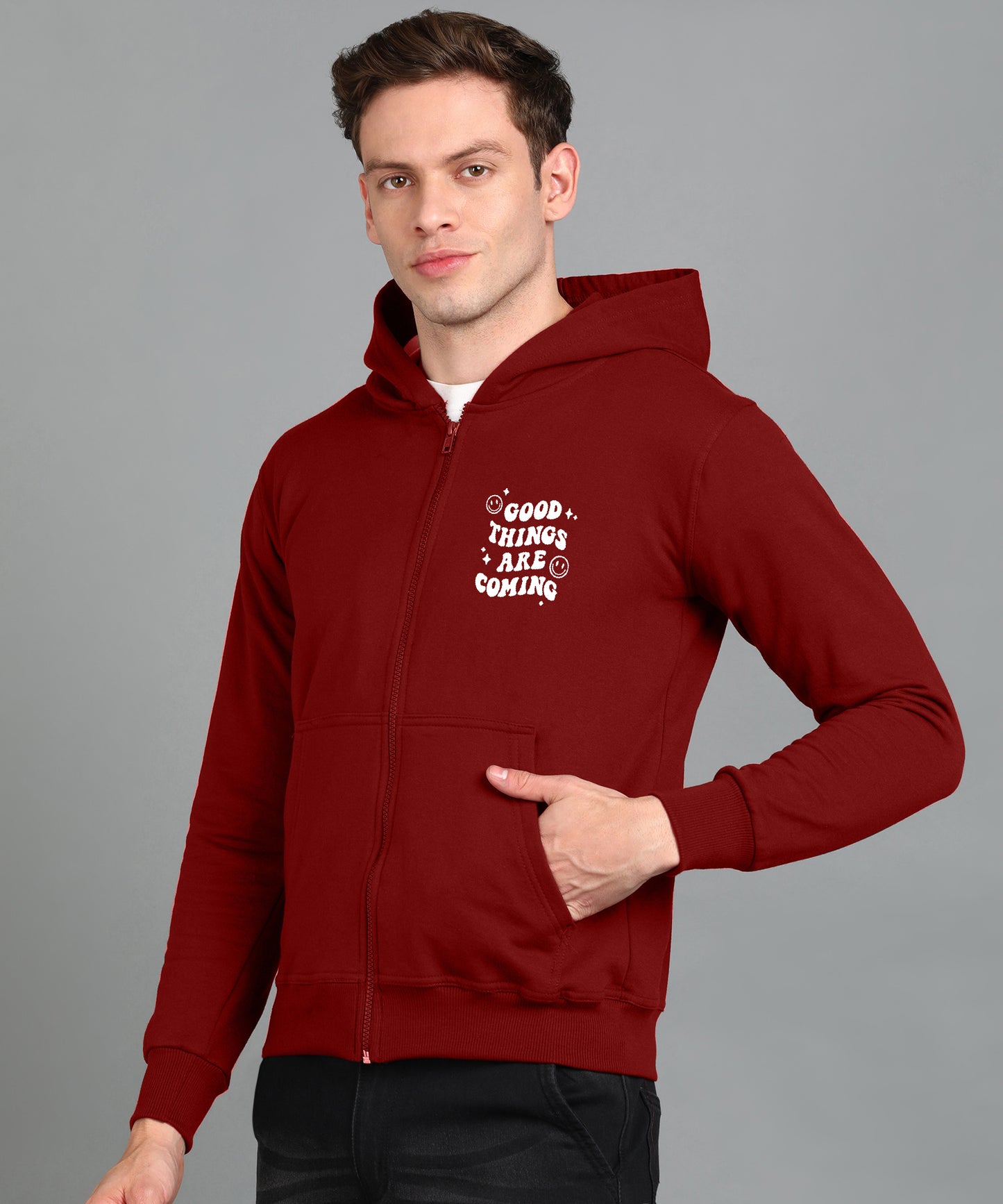 Good Things Are Coming Men's Zipper Hooded Hoodie