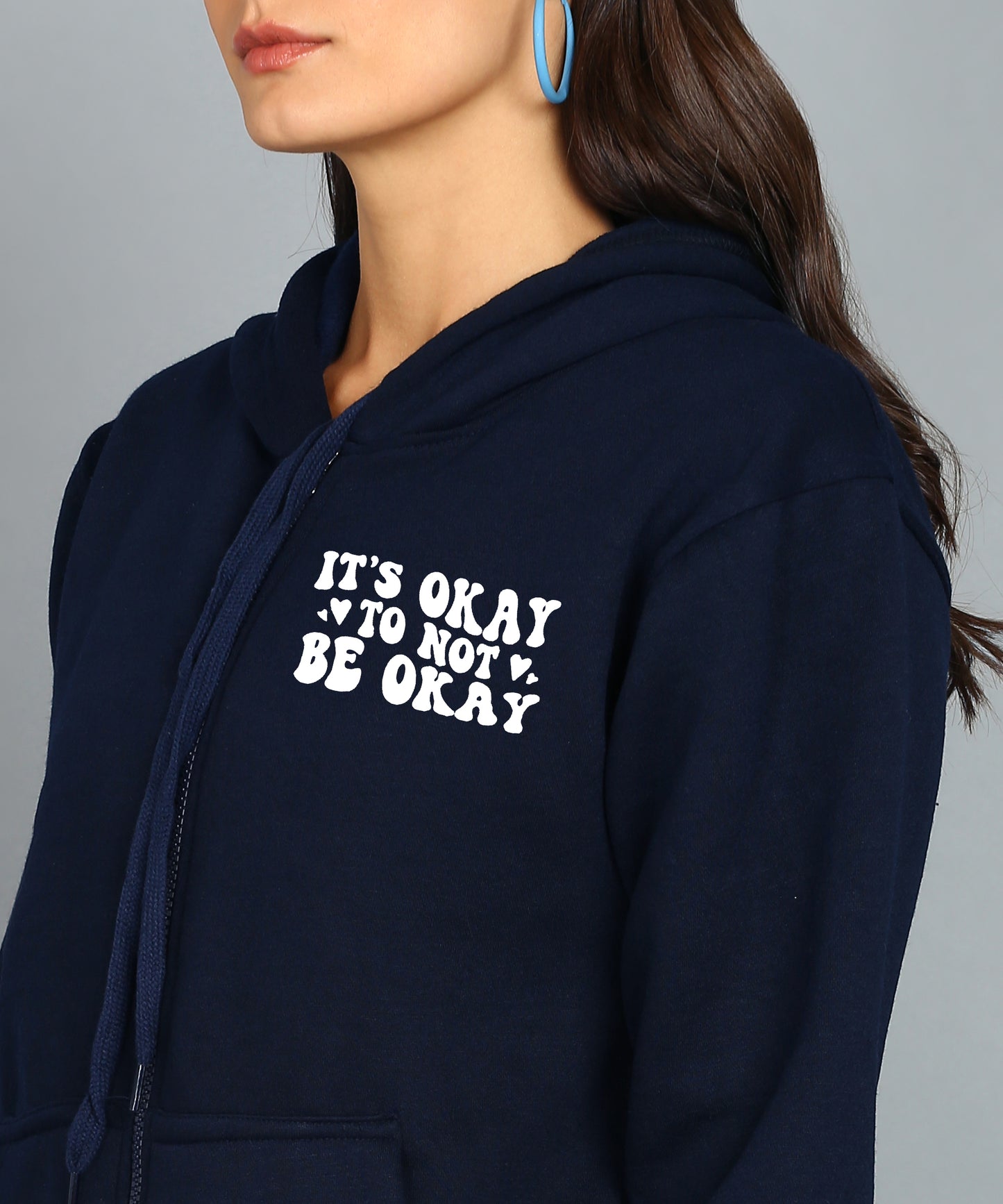 Back Printed Women's Cotton Full Zipper Sweatshirt Hoodies with Kangaroo Pocket Winter Wear Hooded Neck Sweatshirt
