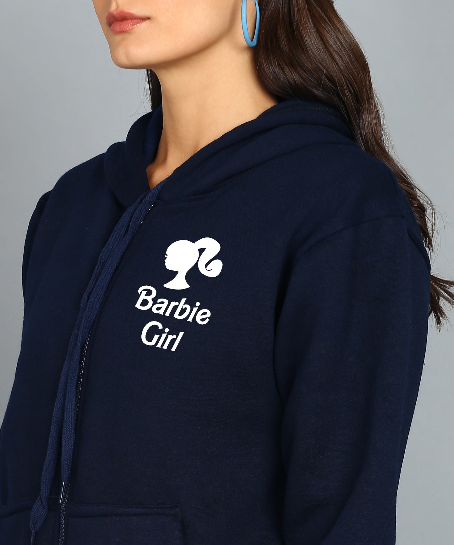 Back Printed Women's Cotton Full Zipper Sweatshirt Hoodies with Kangaroo Pocket Winter Wear Hooded Neck Sweatshirt