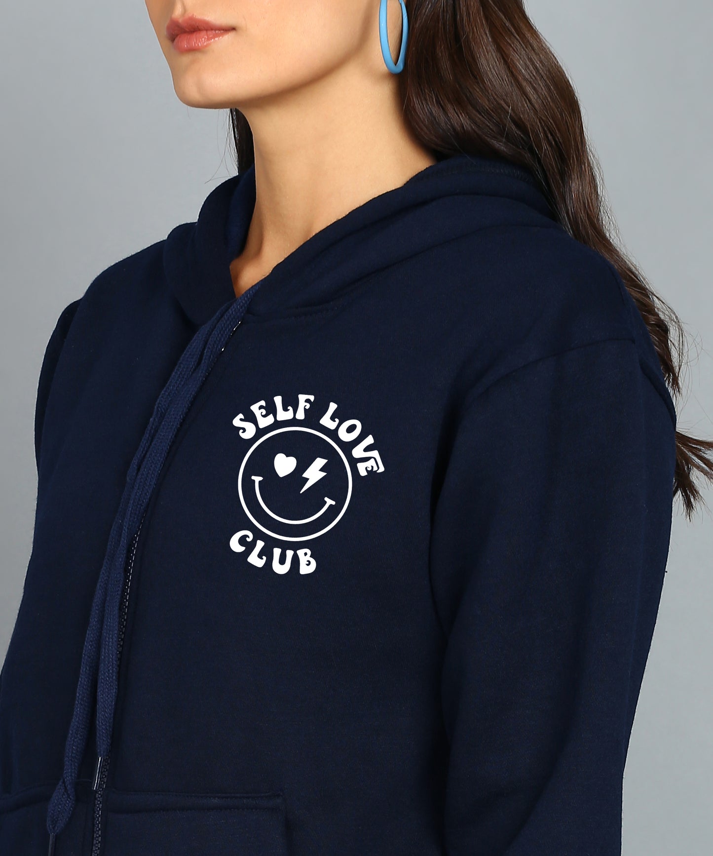 Back Printed Women's Cotton Full Zipper Sweatshirt Hoodies with Kangaroo Pocket Winter Wear Hooded Neck Sweatshirt