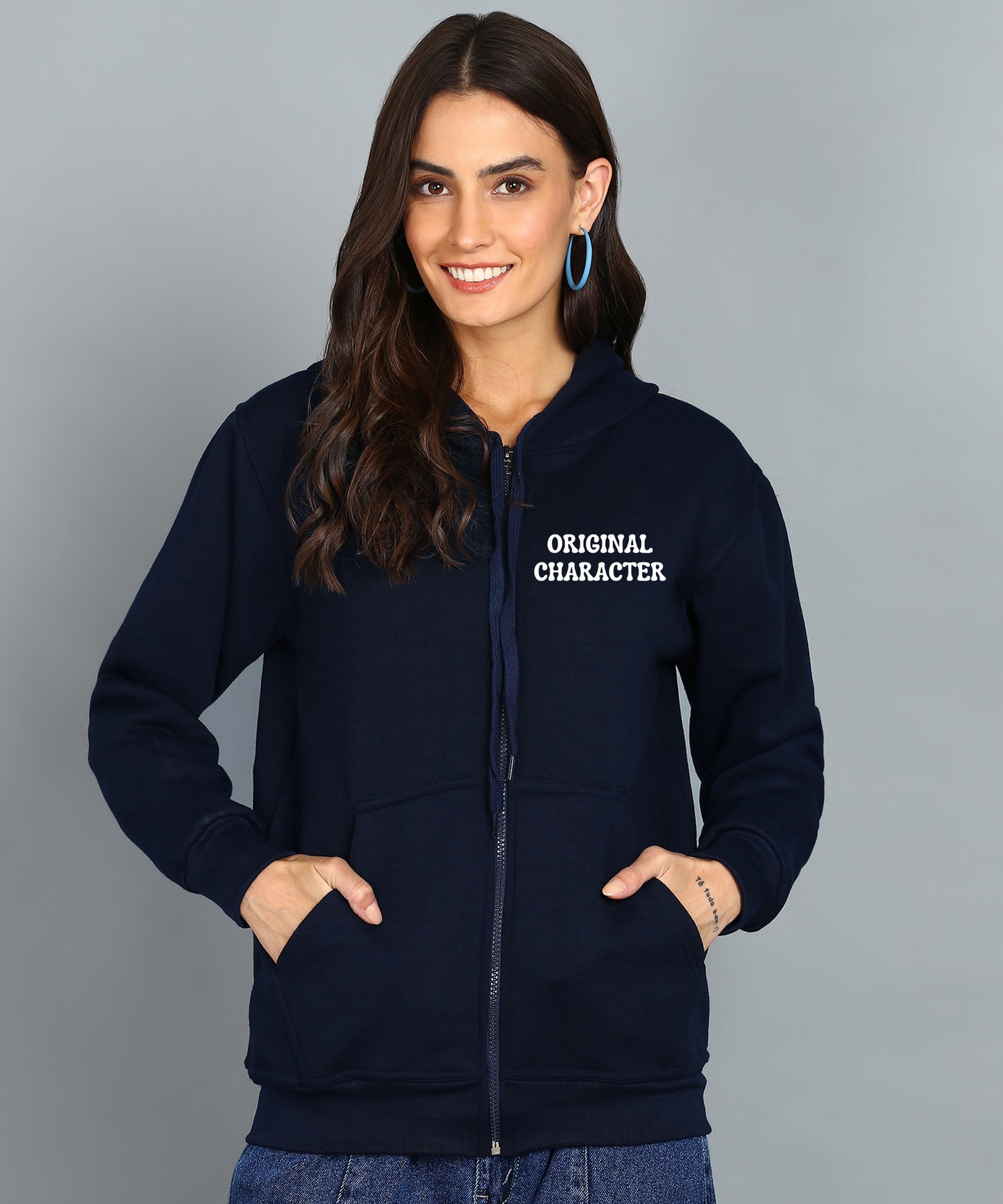 Back Printed Women's Cotton Full Zipper Sweatshirt Hoodies with Kangaroo Pocket Winter Wear Hooded Neck Sweatshirt